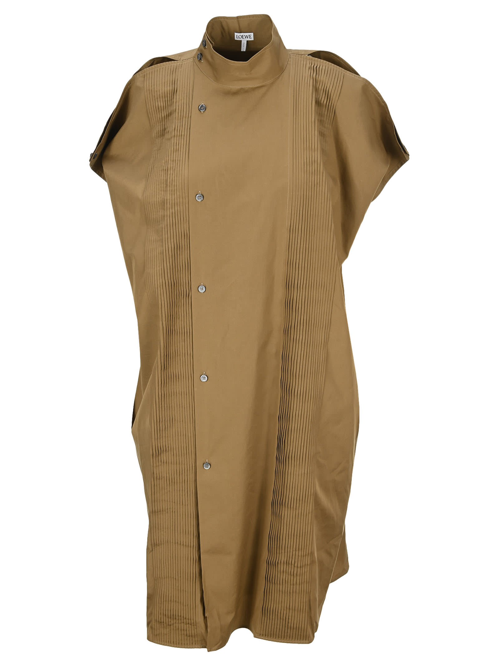 Loewe Pleated Midi Shirt Dress In Cotton