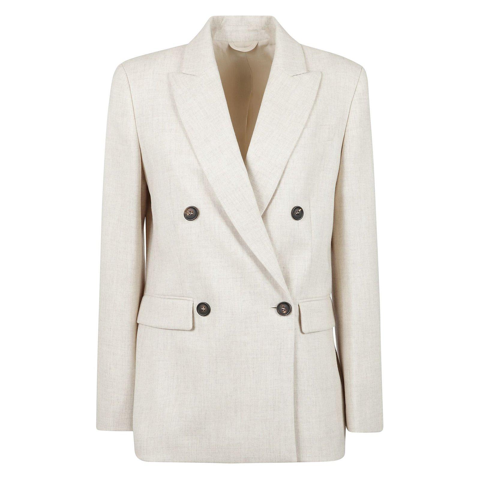 Shop Brunello Cucinelli Double-breasted Blazer In Beige