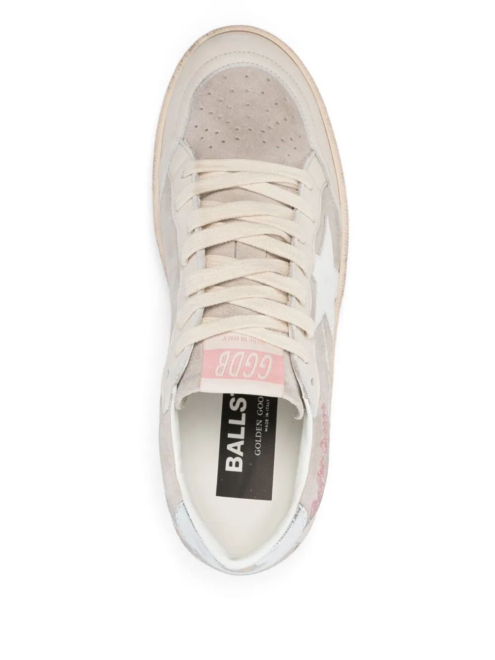 Golden Goose Ballstar Suede Upper Leather Toe Star And Spur Laminated Heel Shoes In Nacreous Cloud White Silver Platinum