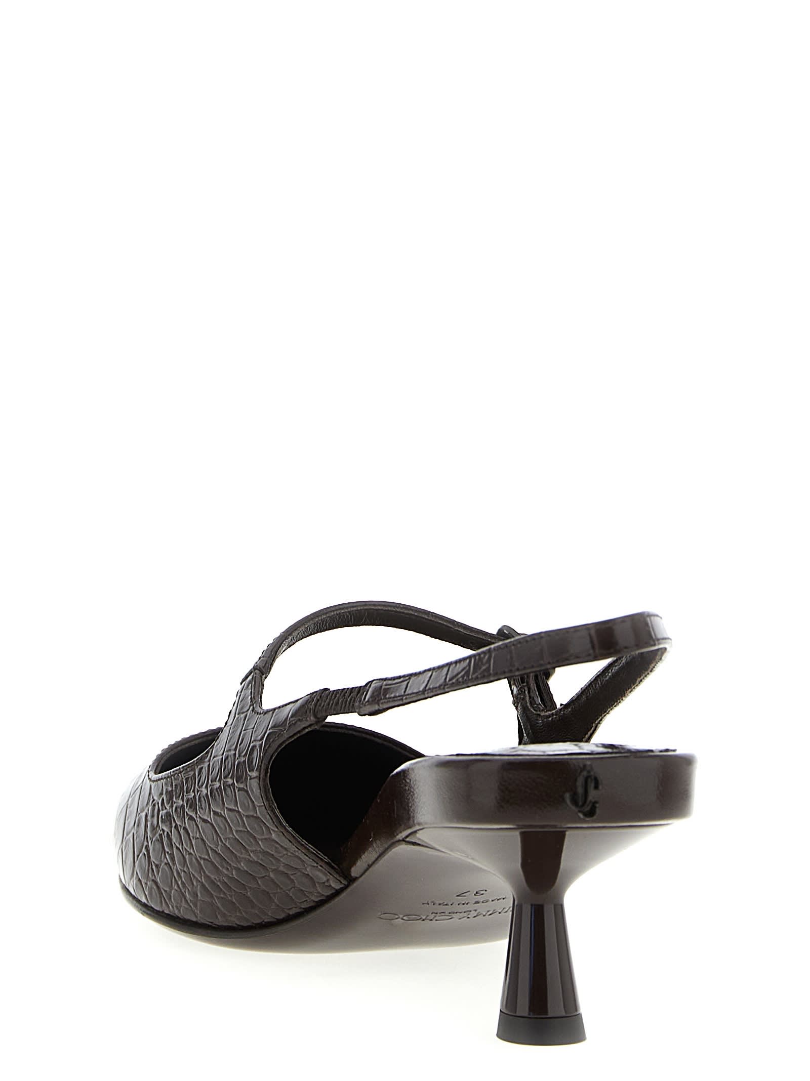 Jimmy Choo Slingback With Buckle And Crocodile Texture In Brown