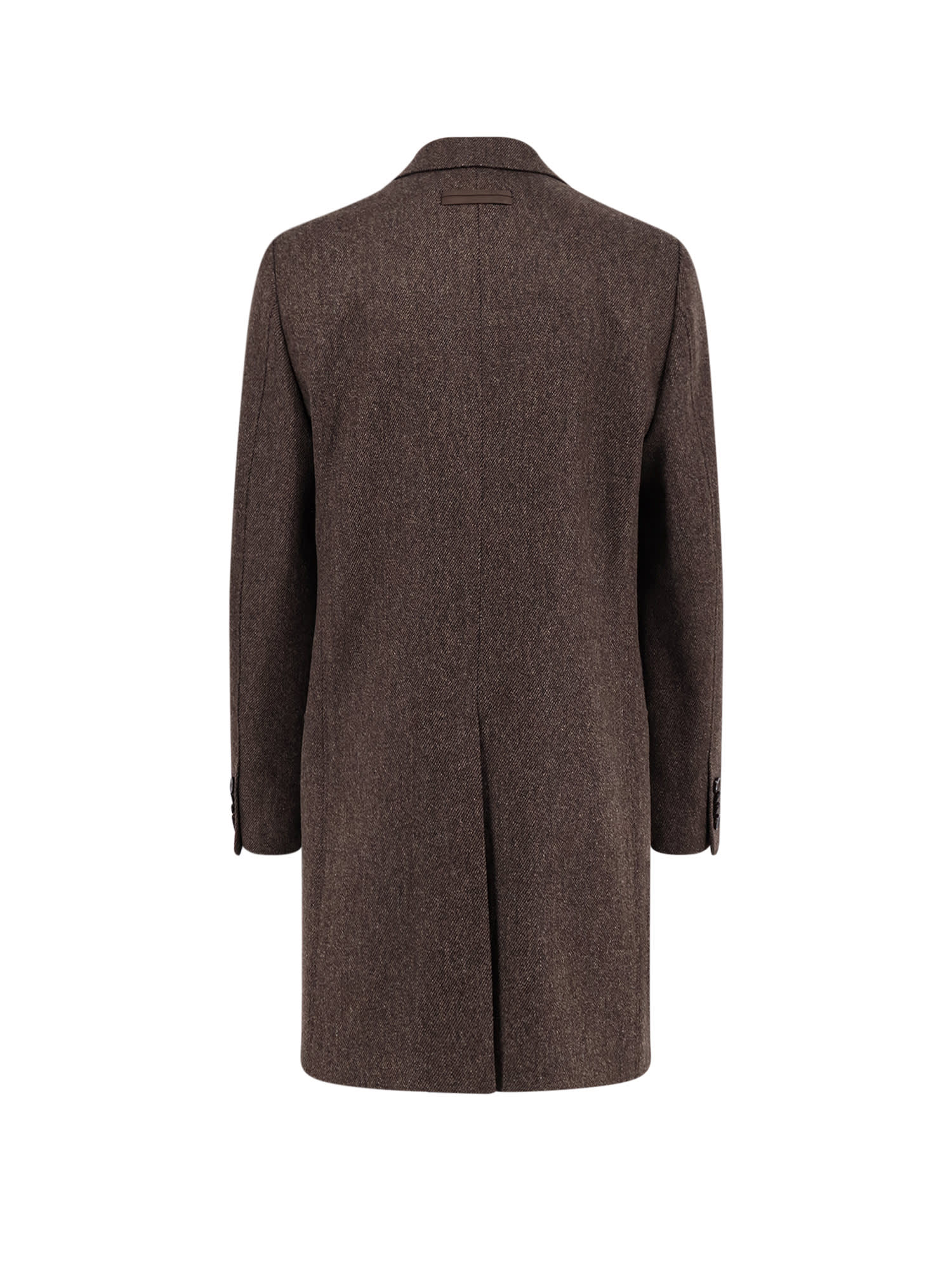 Zegna Long Single-breasted Wool Coat With Flap Pockets In Brown