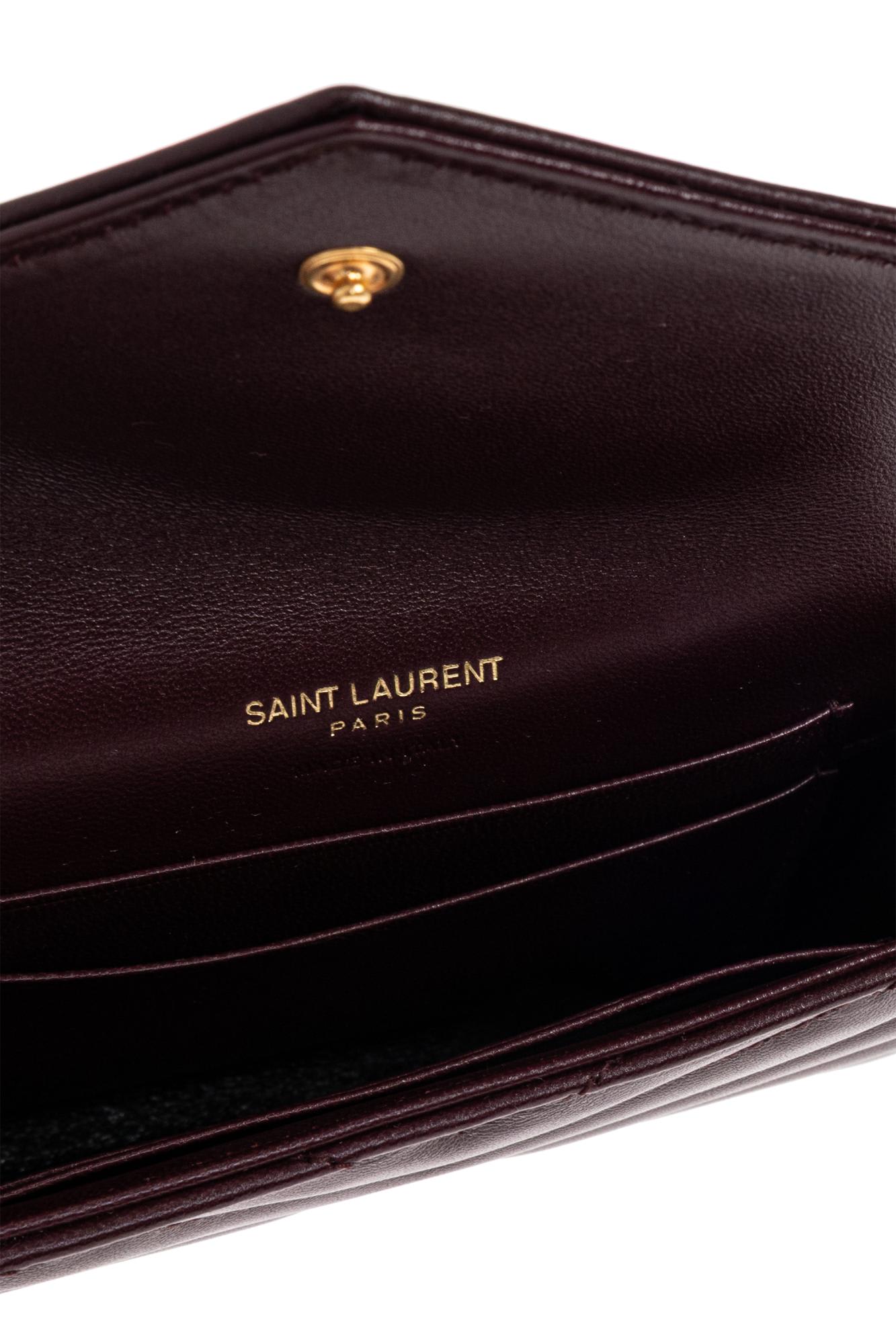 Saint Laurent Leather Wallet With Logo In Burgundy