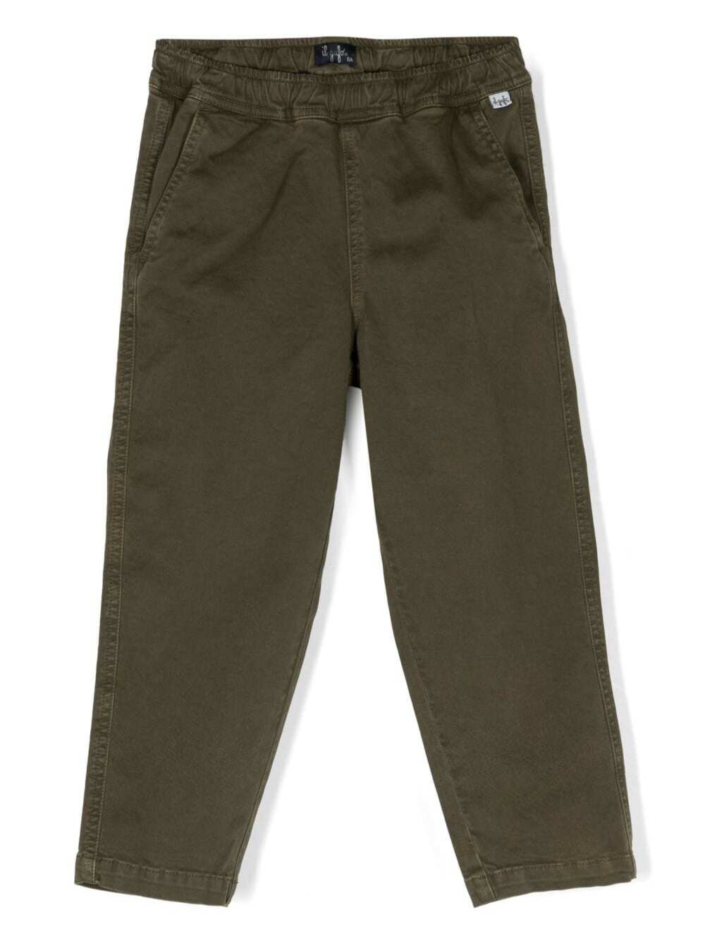 Shop Il Gufo Green Pants With Elastic Waistband In Stretch Cotton Boy