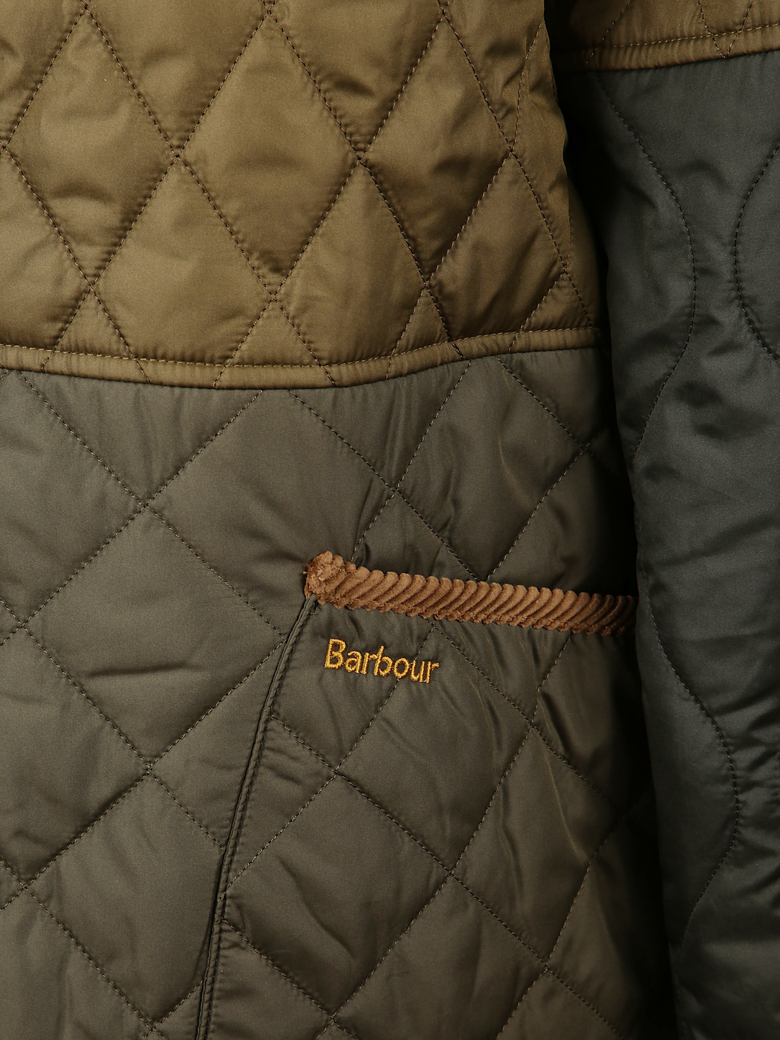 Barbour Quilted Jacket With Contrast Collar And Pockets In Green