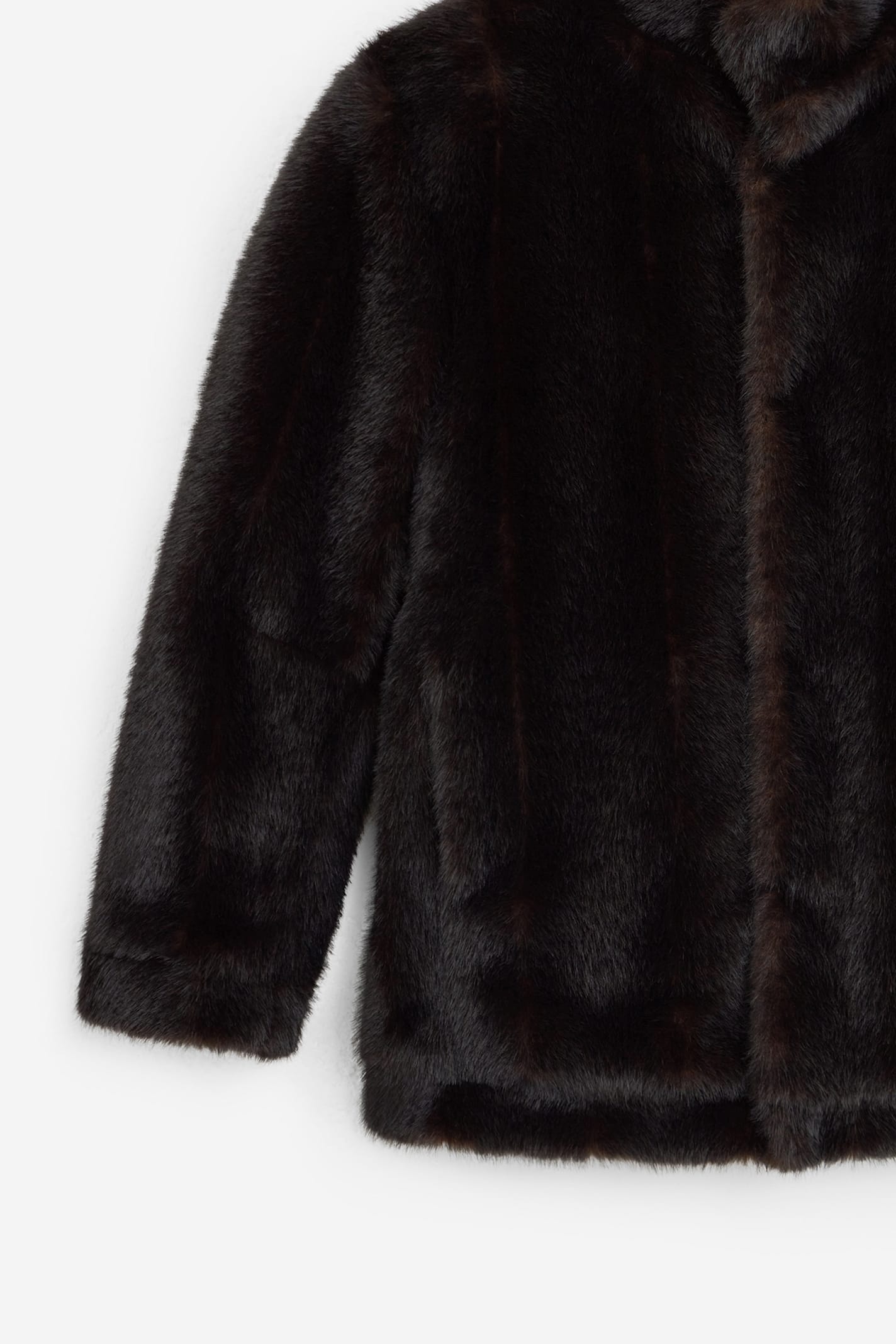 Mm6 Maison Margiela Plush Black Faux Fur Jacket With High Collar And Relaxed Fit In Brown