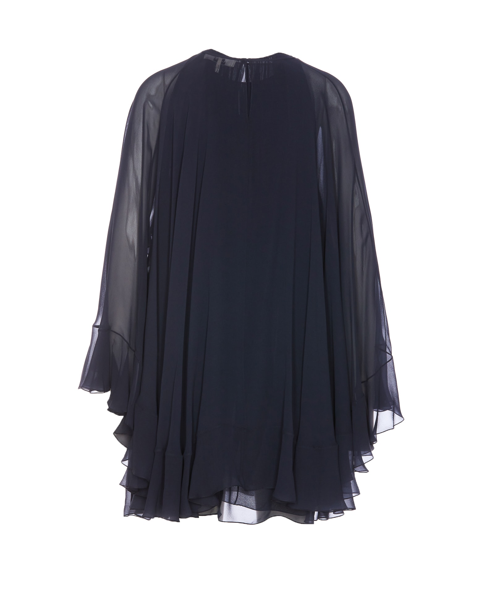 Shop Chloé Mini Dress In Georgette Silk With Cape In Blue