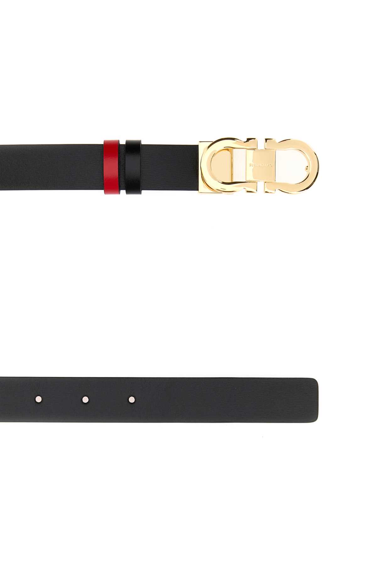 Ferragamo Black Leather Reversible Belt In Neroflamered