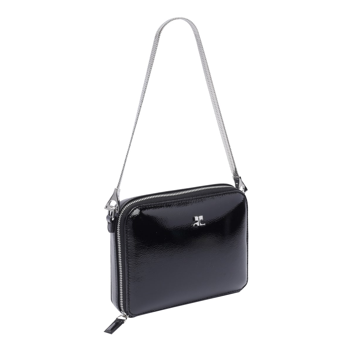 Shop Courrèges Mirror Chained Cloud Bag In Black