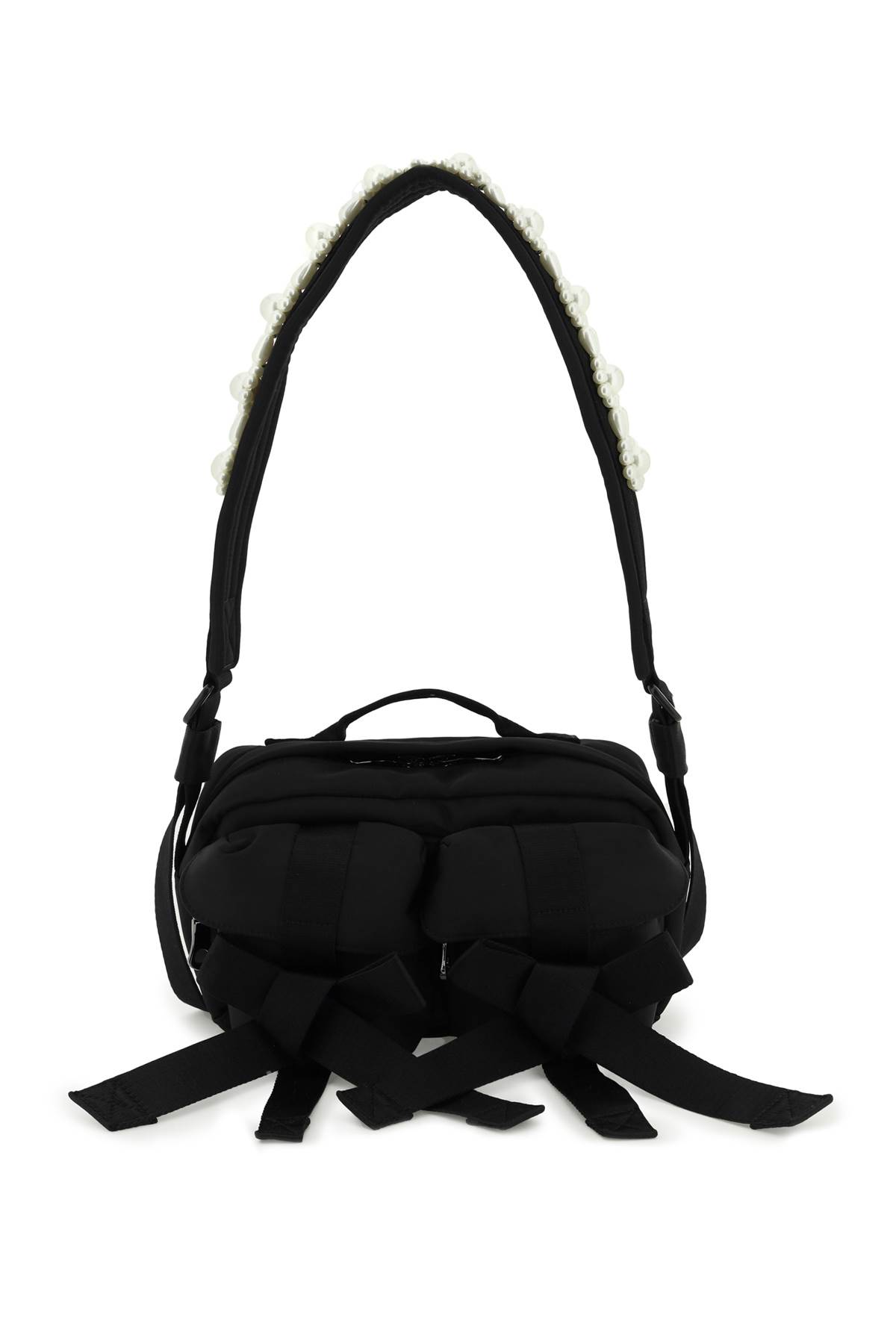 Simone Rocha Nylon Crossbody Bag With Bows And Pearls In Black Pearl ...