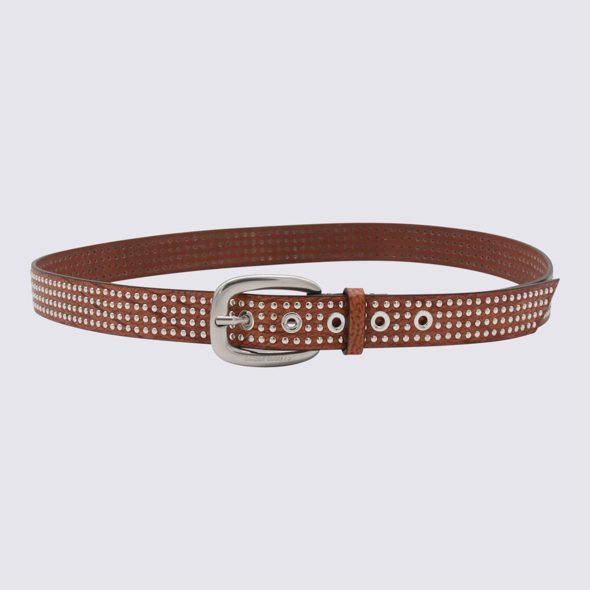 Golden Goose Leather Studded Adjustable Length Belts In Brown