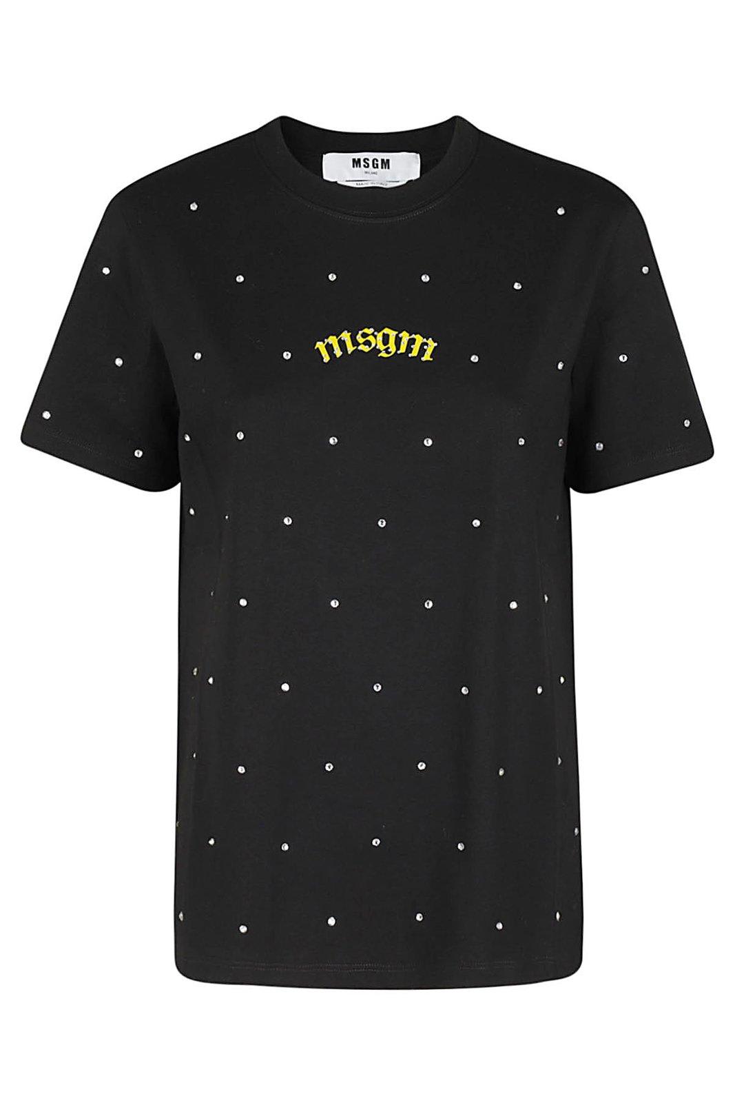Shop Msgm Allover Embellished Crewneck T-shirt In Black