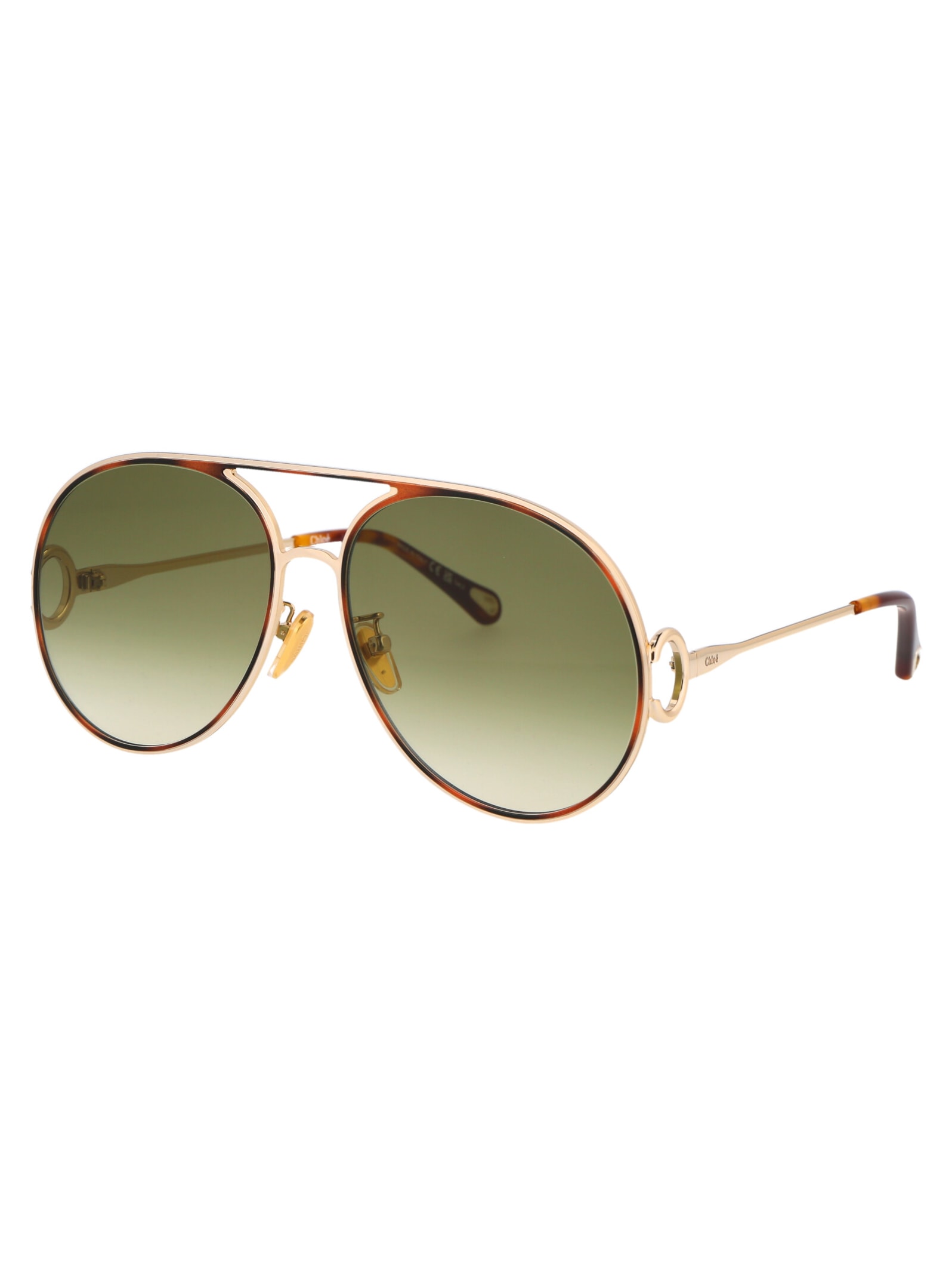 Shop Chloé Ch0145s Sunglasses In 002 Gold Gold Green