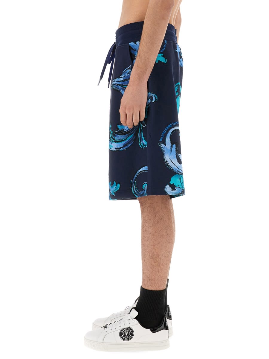 Shop Versace Jeans Couture Sports Shorts Outline Baroque In Blue