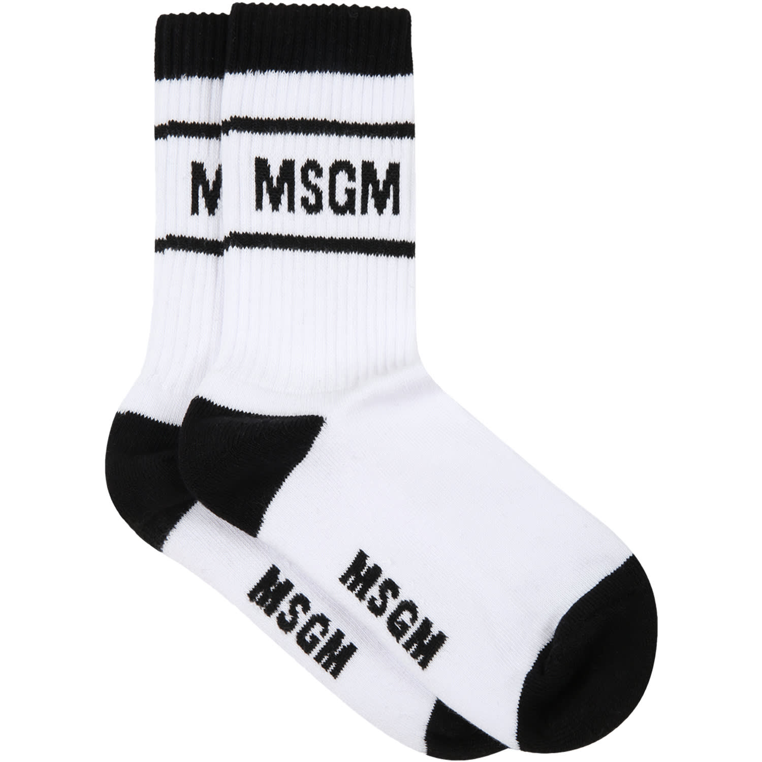 MSGM White Socks For Kids With Black Logo