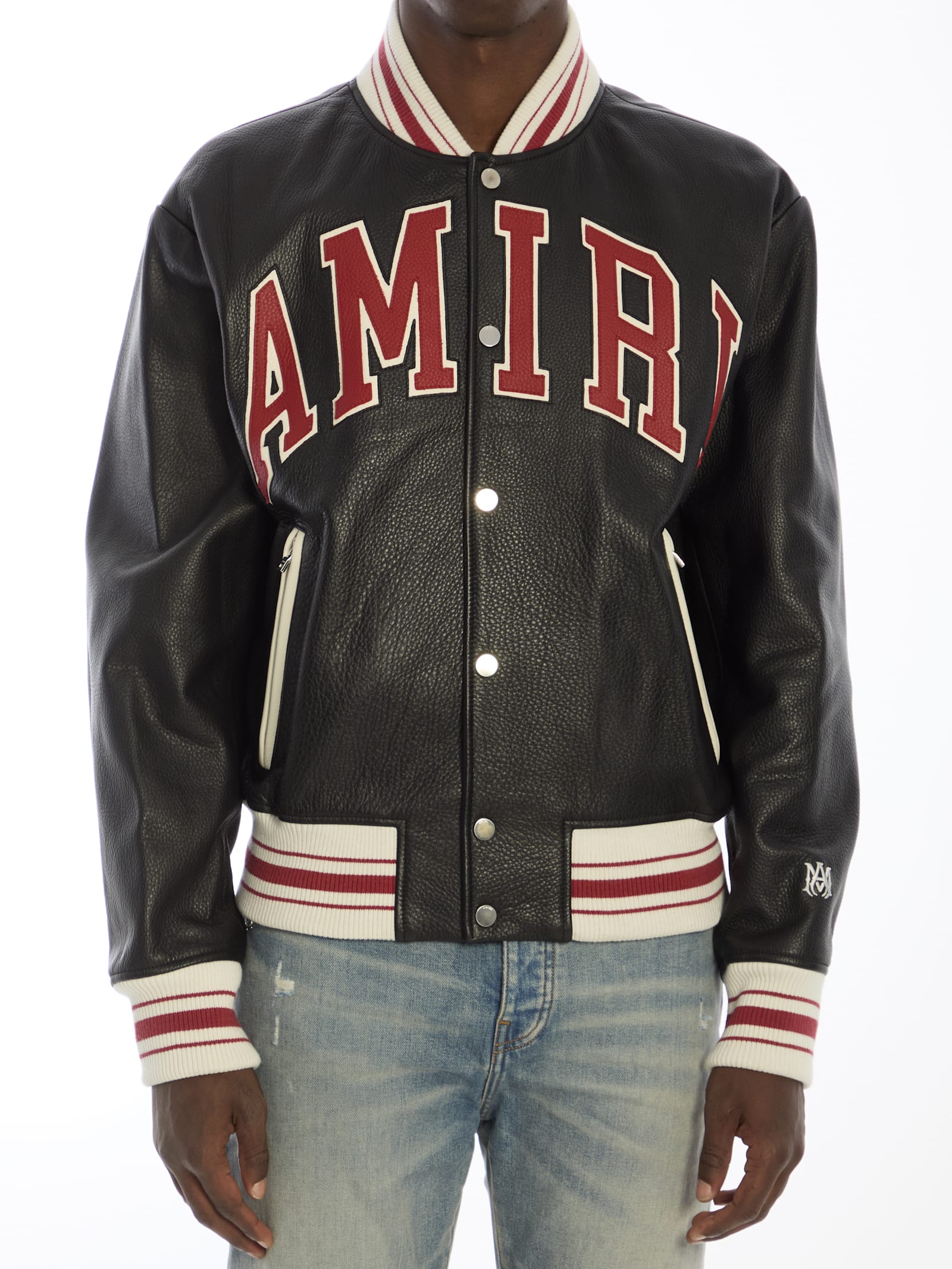 Shop Amiri Leather Bomber Jacket In Black