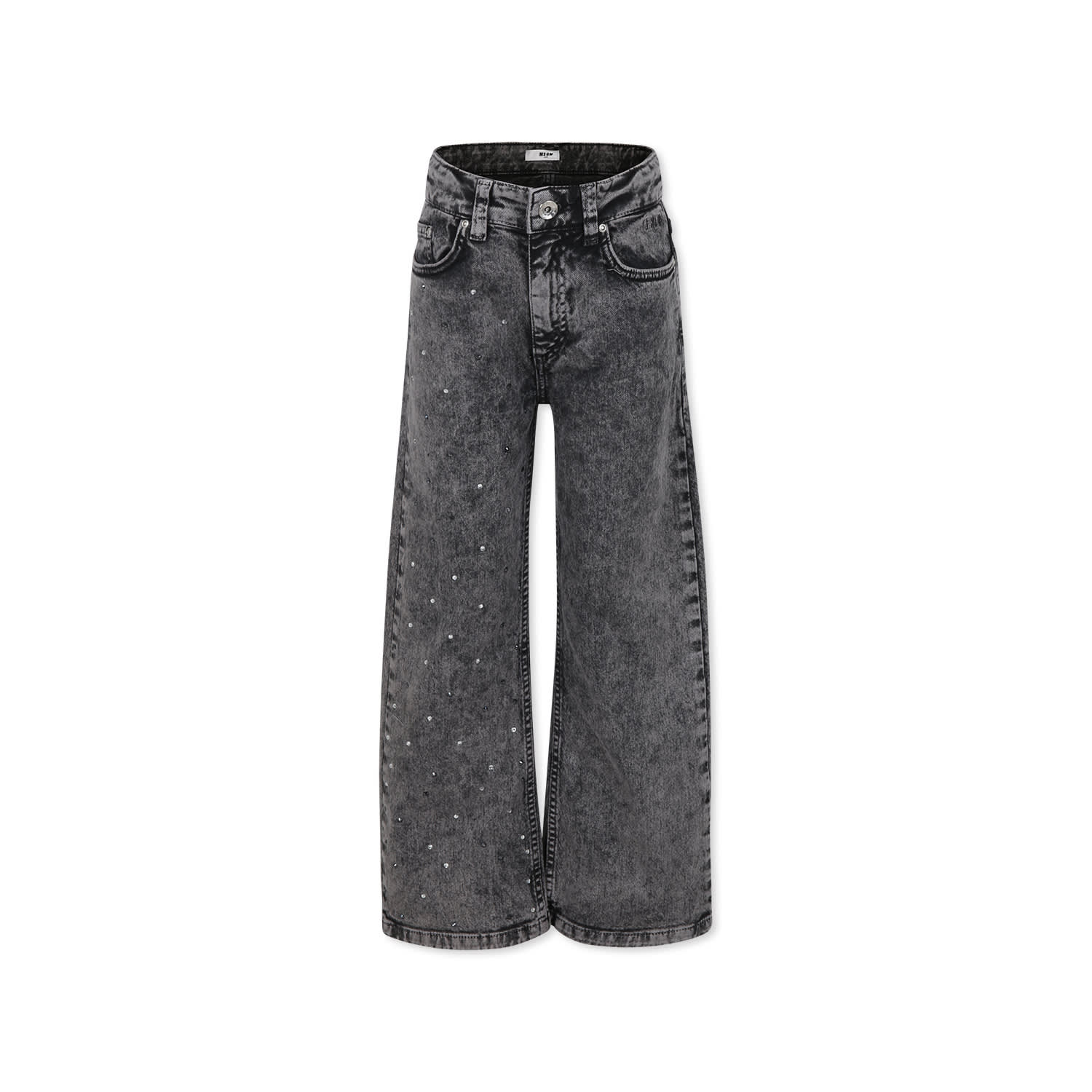 Msgm Grey Jeans For Girl With Rhinestones In Grey