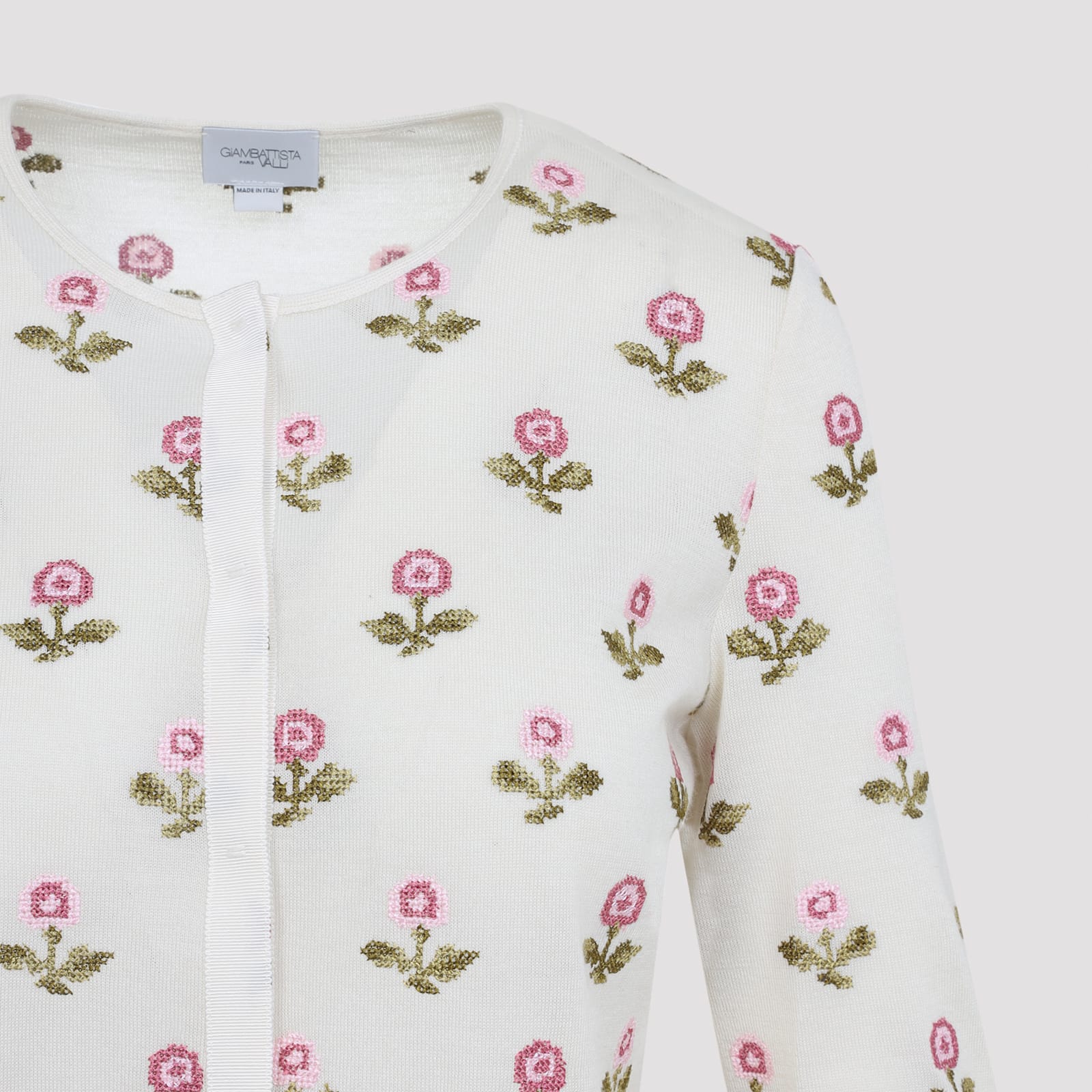 Giambattista Valli Floral-pattern Cashmere And Silk Blend Sweater In White