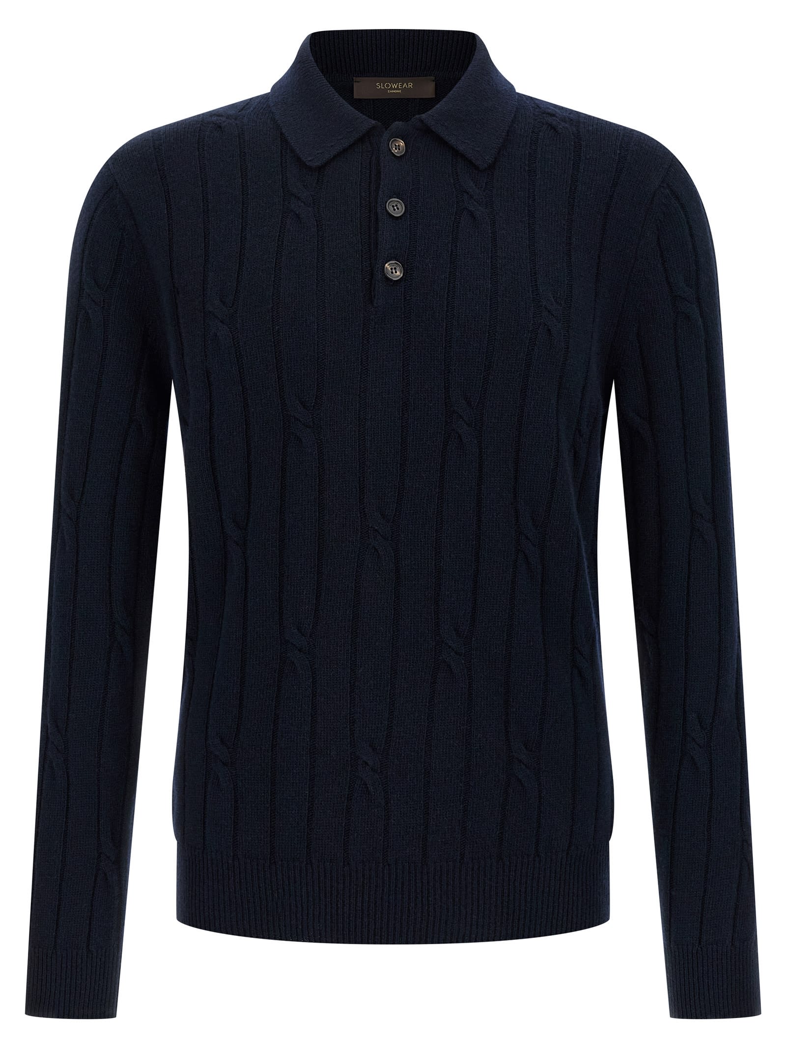 Zanone Cable-knit Button-placket Polo Shirt In Blue