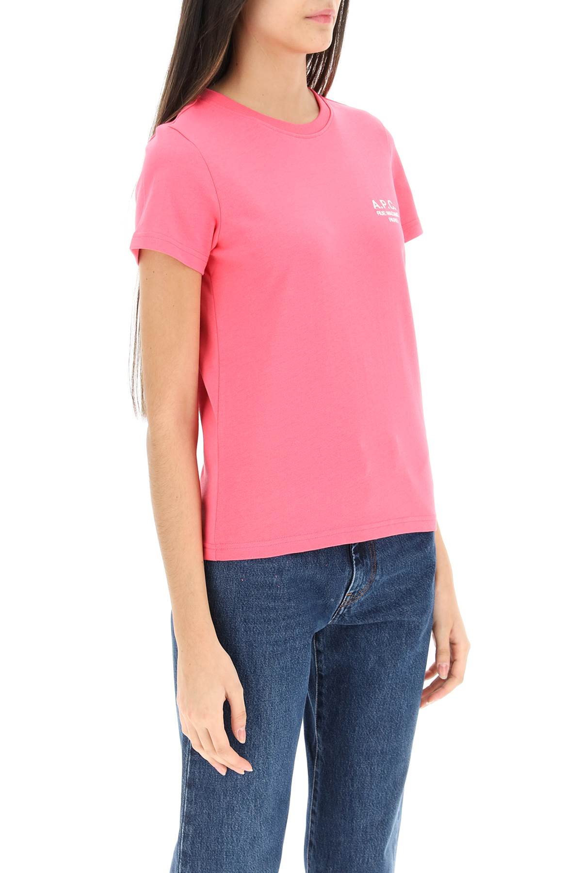 Shop Apc New Denise T-shirt With Logo Embroidery In Rose Vif (fuchsia)