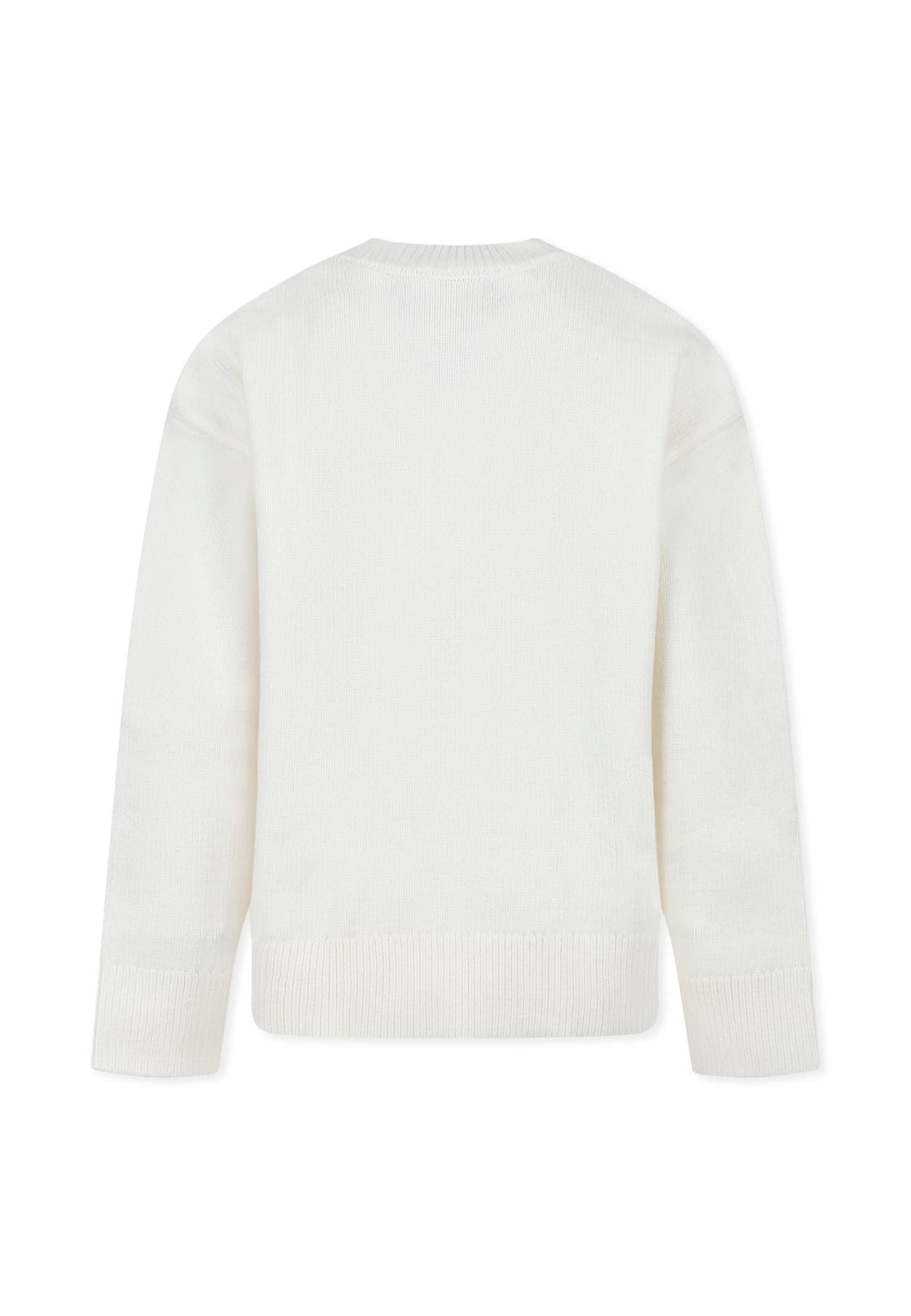 Msgm Ivory Crop Sweater For Girl With Heart And Logo In White