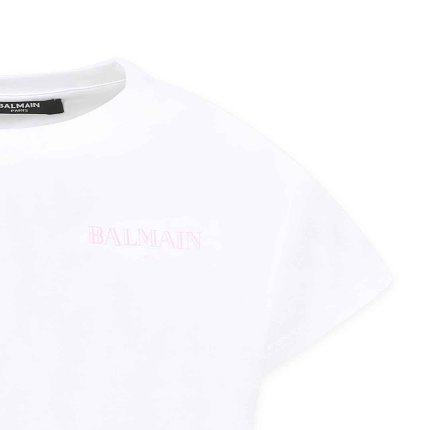 Balmain White Crop T-shirt For Girl With Logo In White