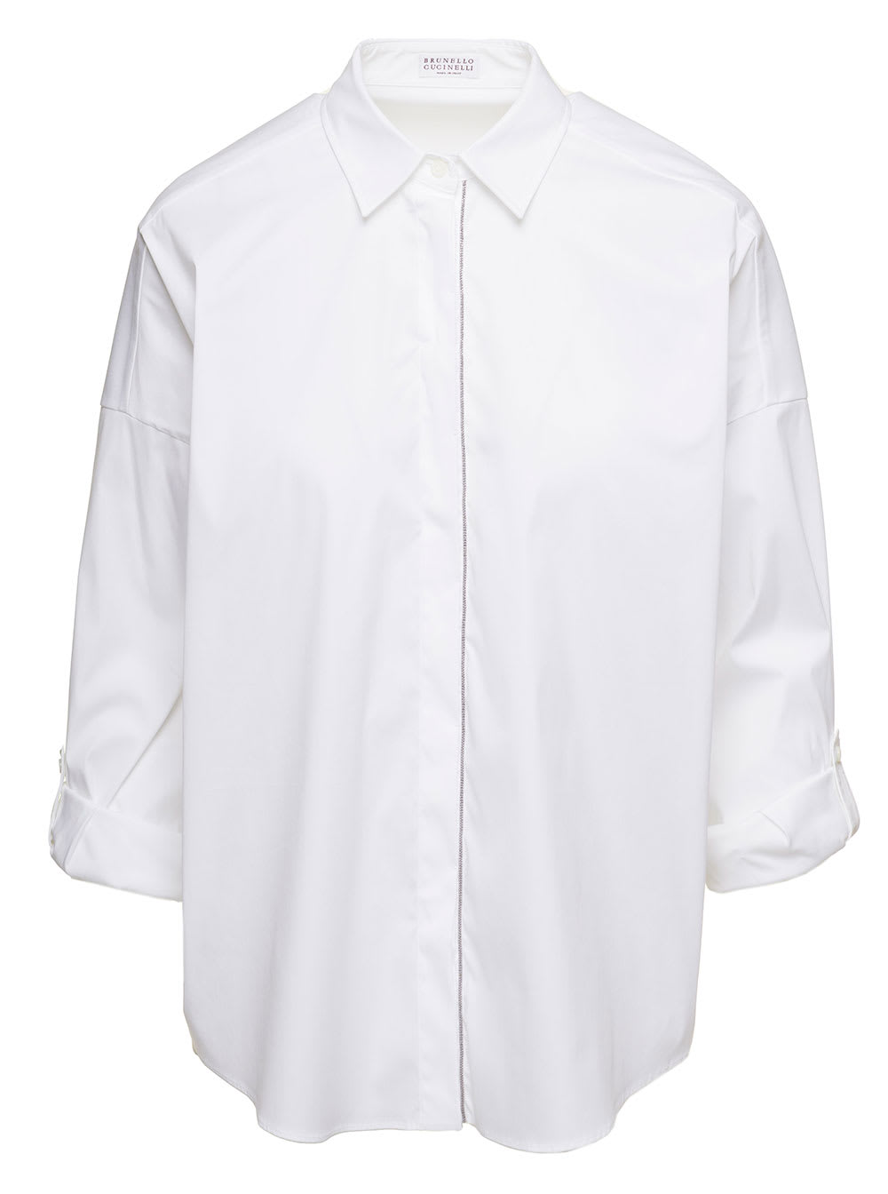 Brunello Cucinelli White Asymmetrical Cotton Poplin Shirt With Monile Insert Brunello Cucinelli Woman