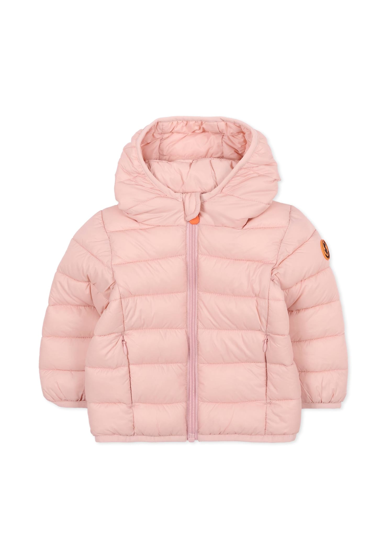 Save The Duck Pink Down Jacket For Baby Girl With Logo In Pink