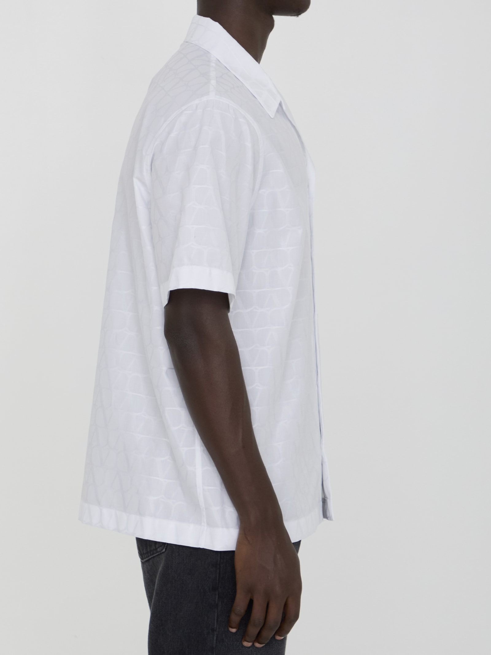 Valentino Garavani White Bowling Shirt With Patch Pocket In Toile Iconographique Man