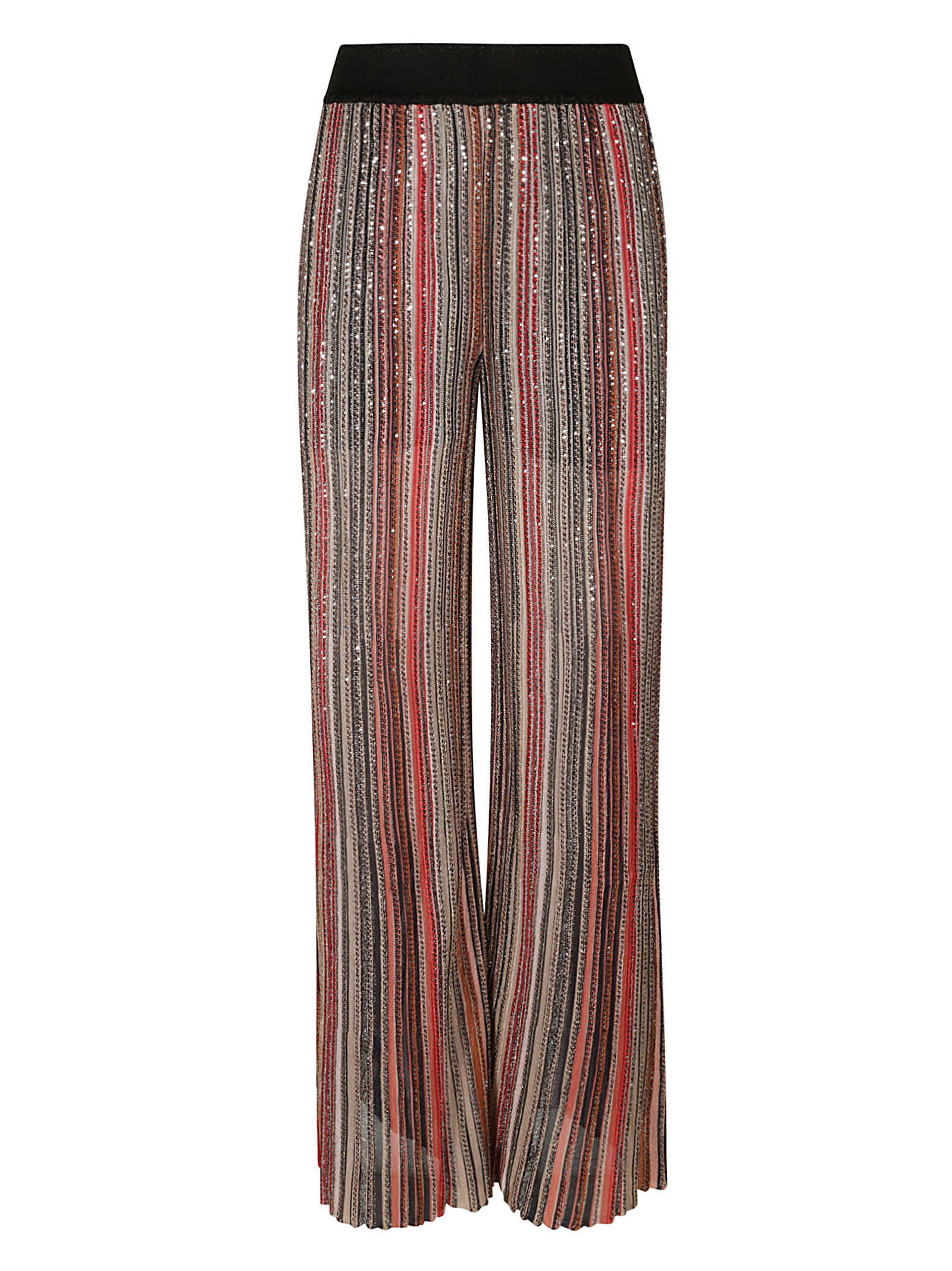 Shop Missoni Embellished Stripe Trousers In Mult.blk/rust/bei