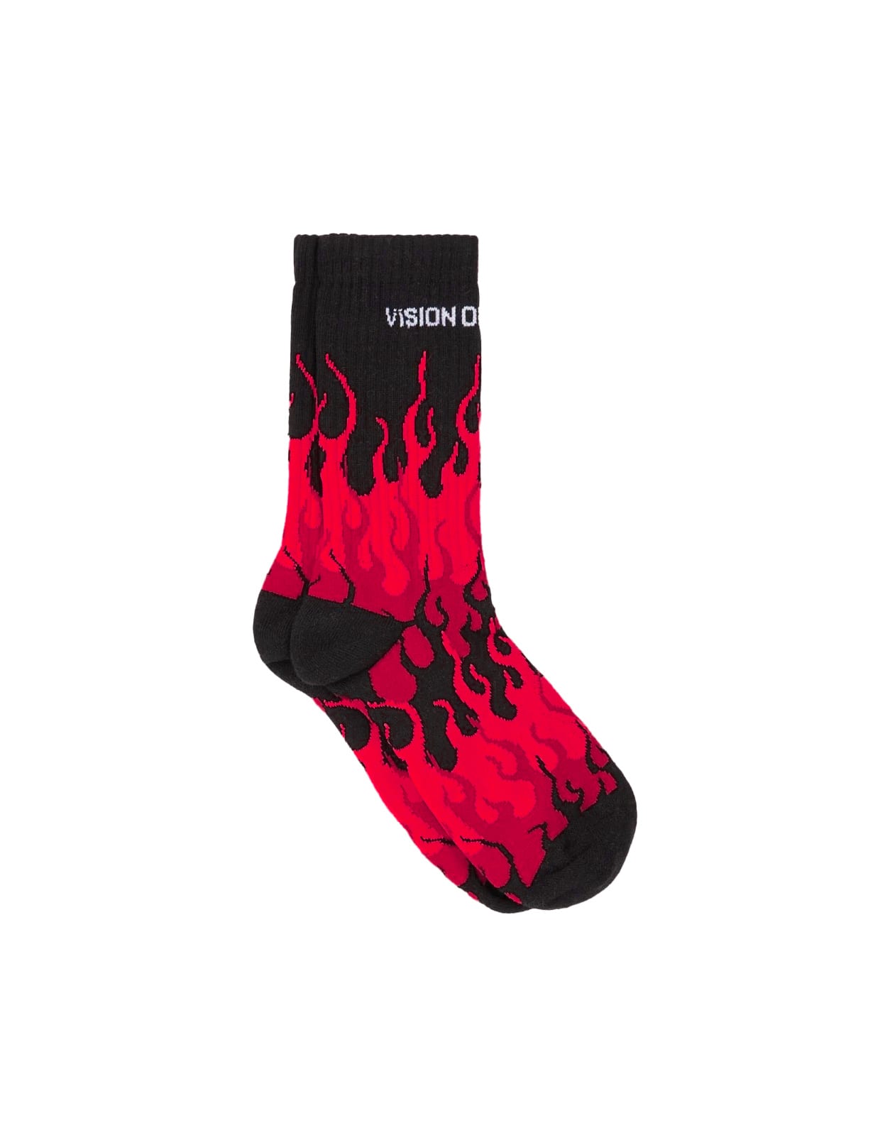 Vision Of Super Black Socks With Triple Red Flame