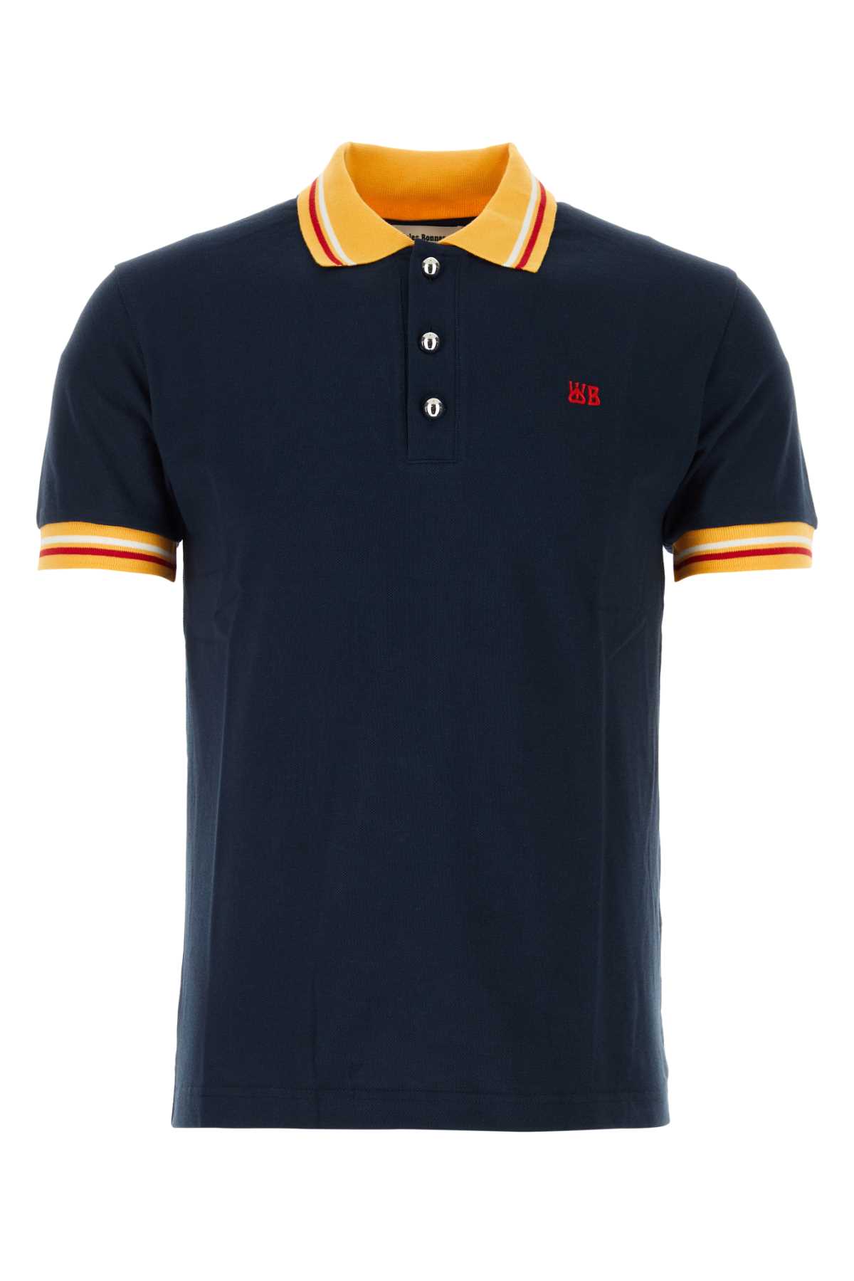Shop Wales Bonner Navy Blue Piquet Sun Polo Shirt