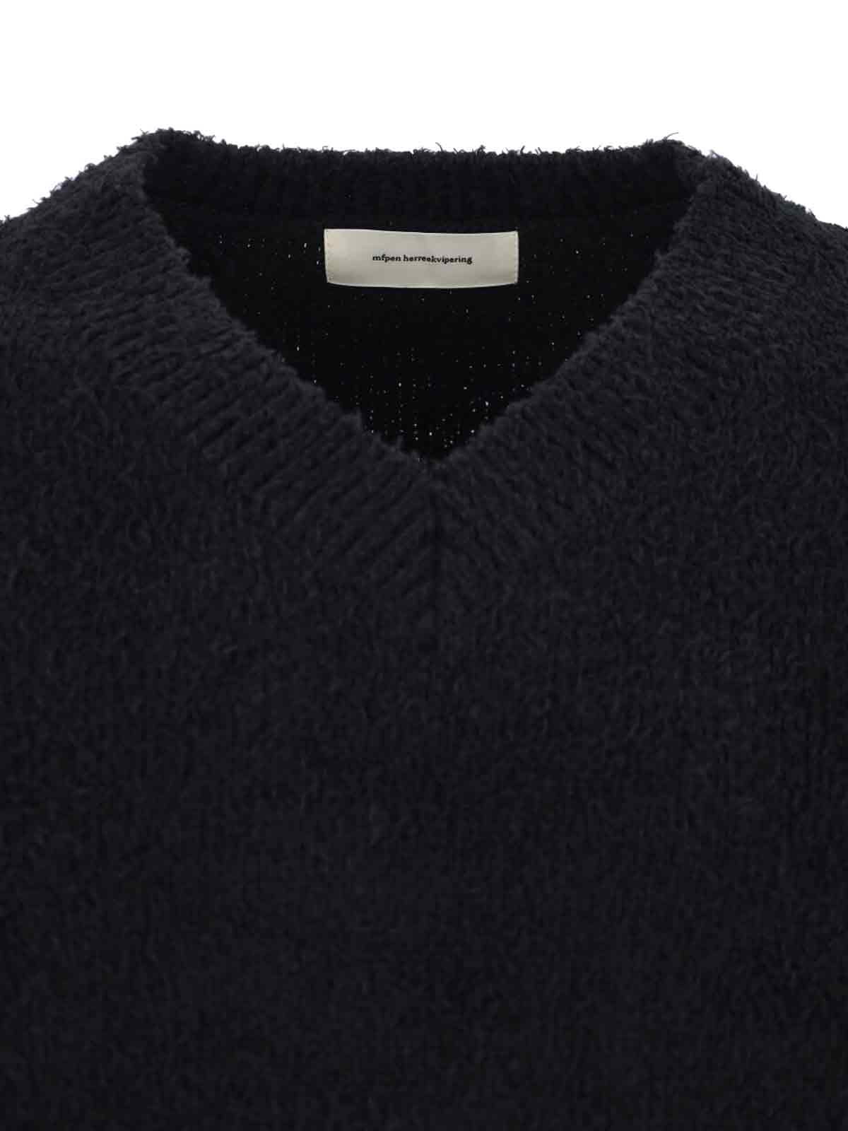 Mfpen Open Collar Ribbed Knit Sweater In Black