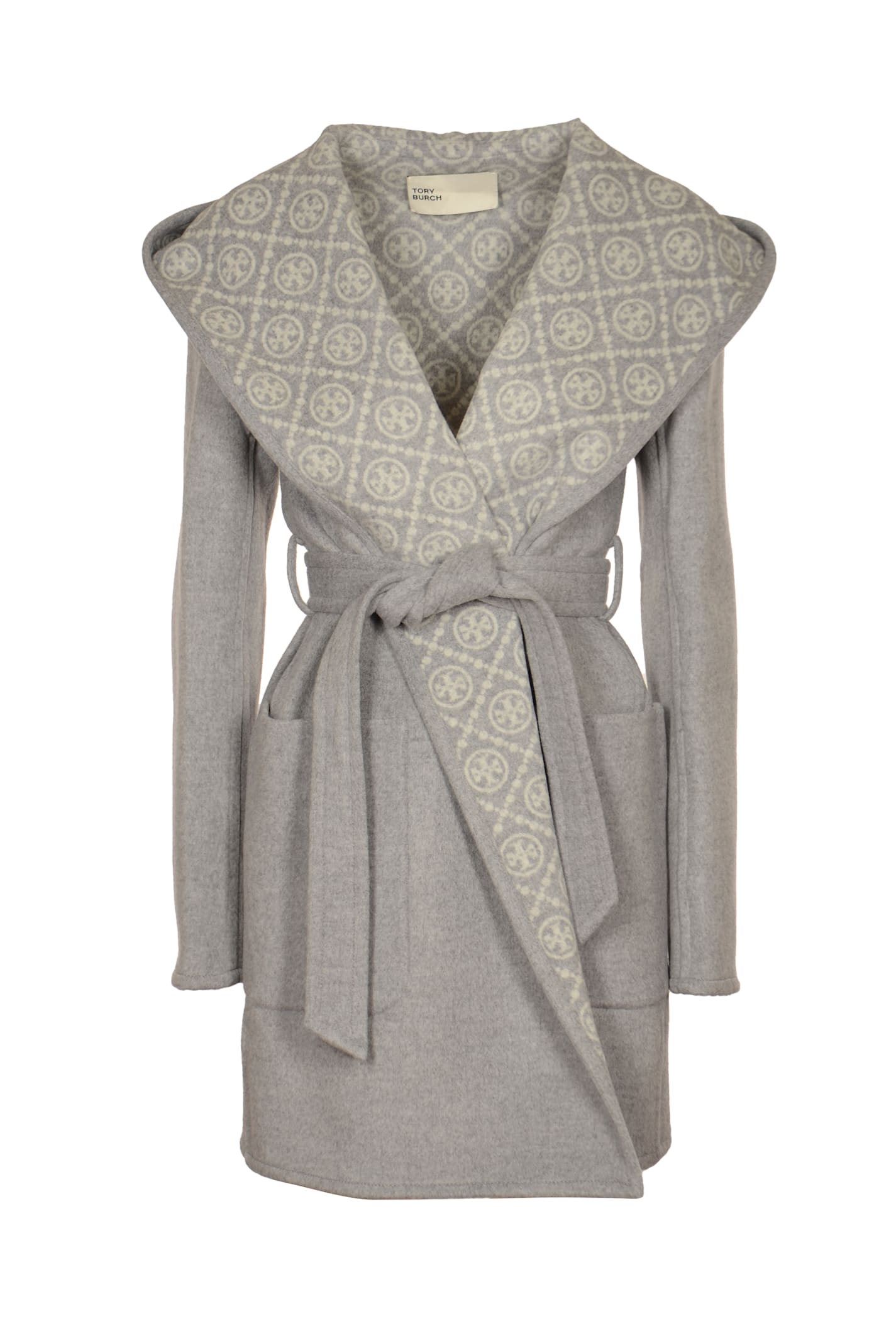 Shop Tory Burch Hooded Wool Coat In Grey