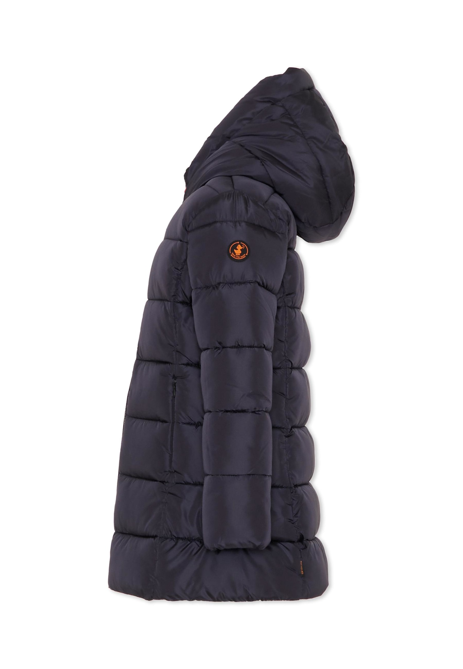 Save The Duck Blue Down Jacket For Girl With Logo In Black