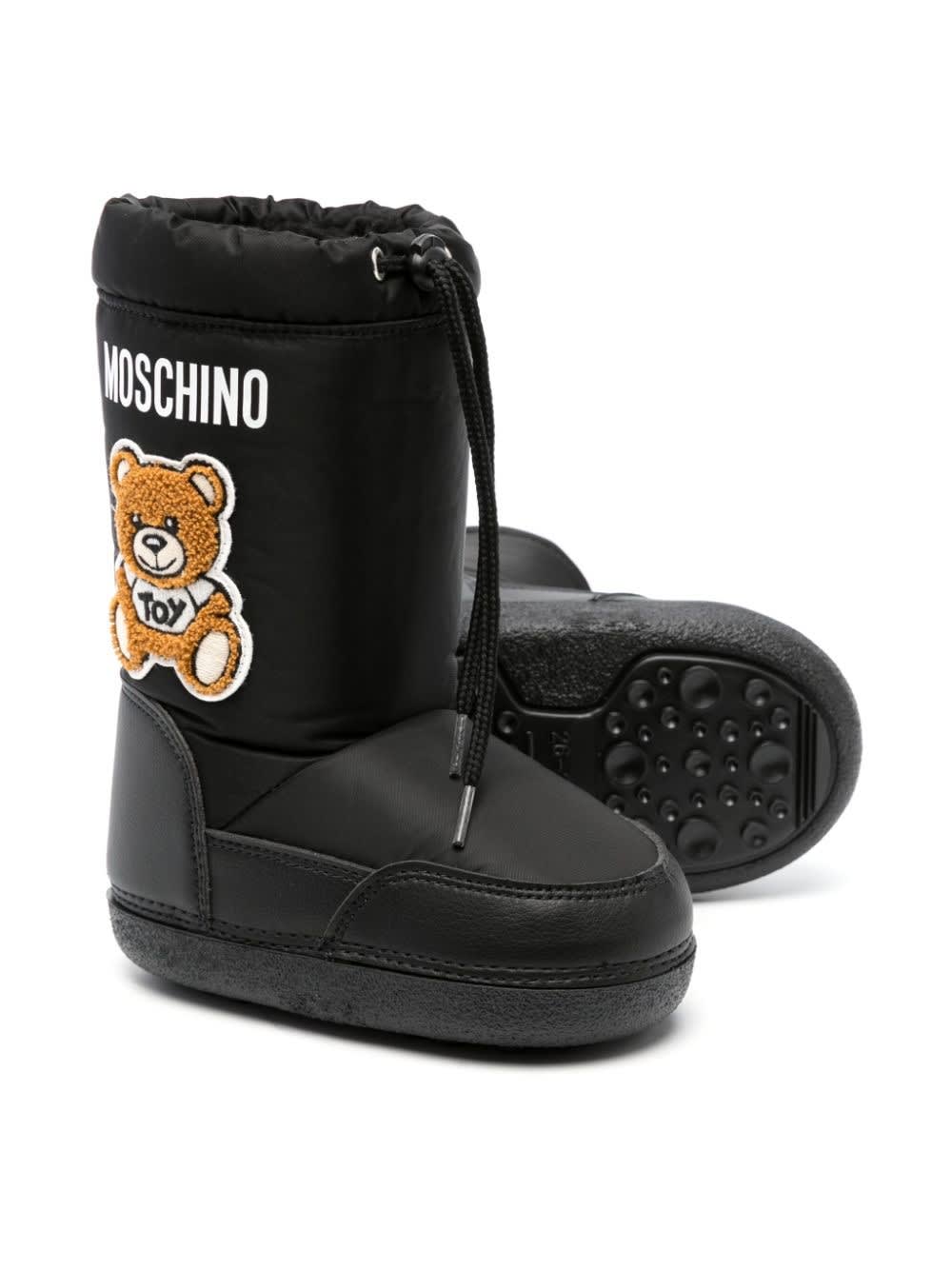 Shop Moschino Teddy Bear Patch Snow Boots In Black