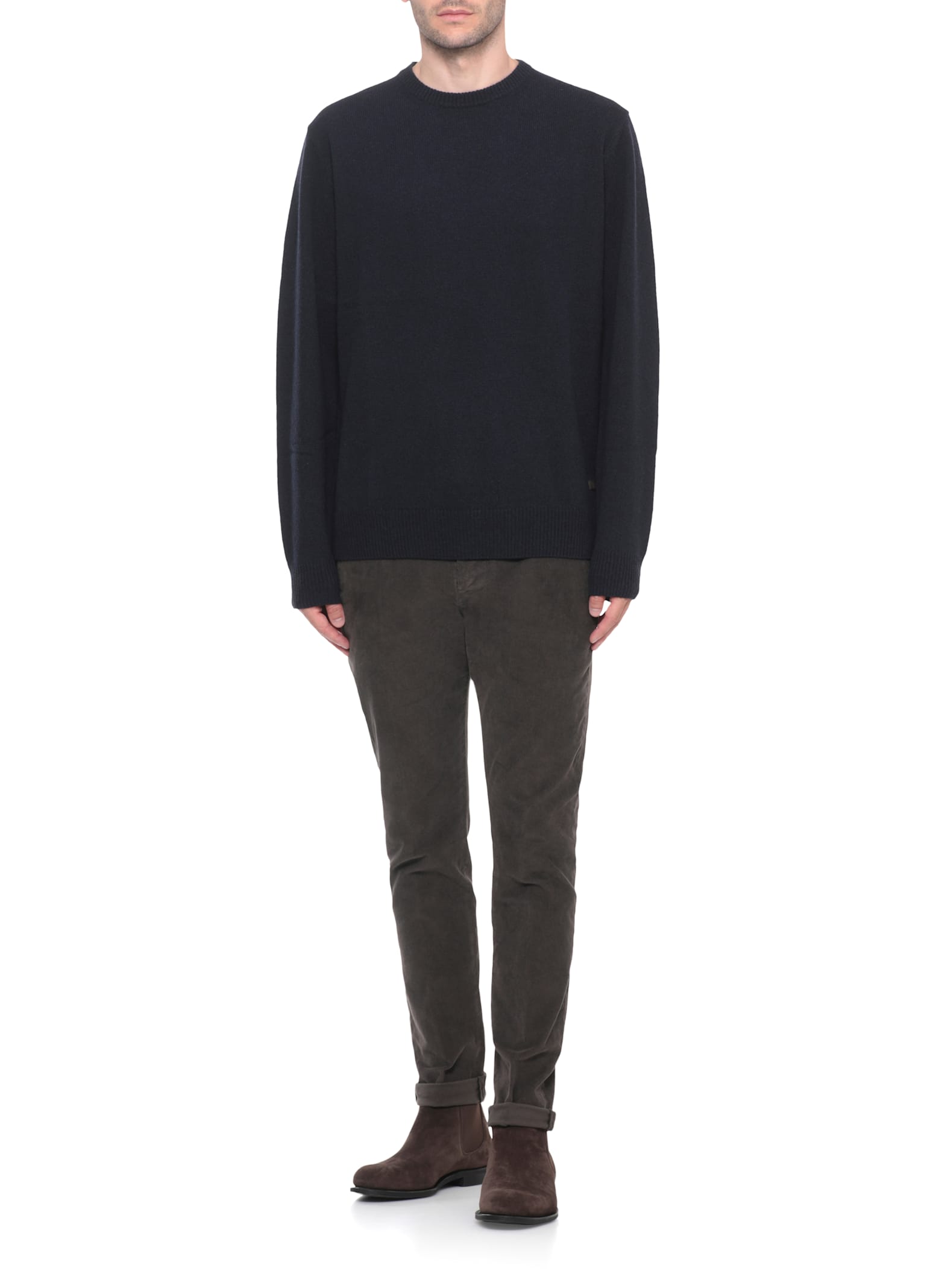 Barbour Crewneck Wool Sweater With Long Sleeves And Ribbed Trims In Blue
