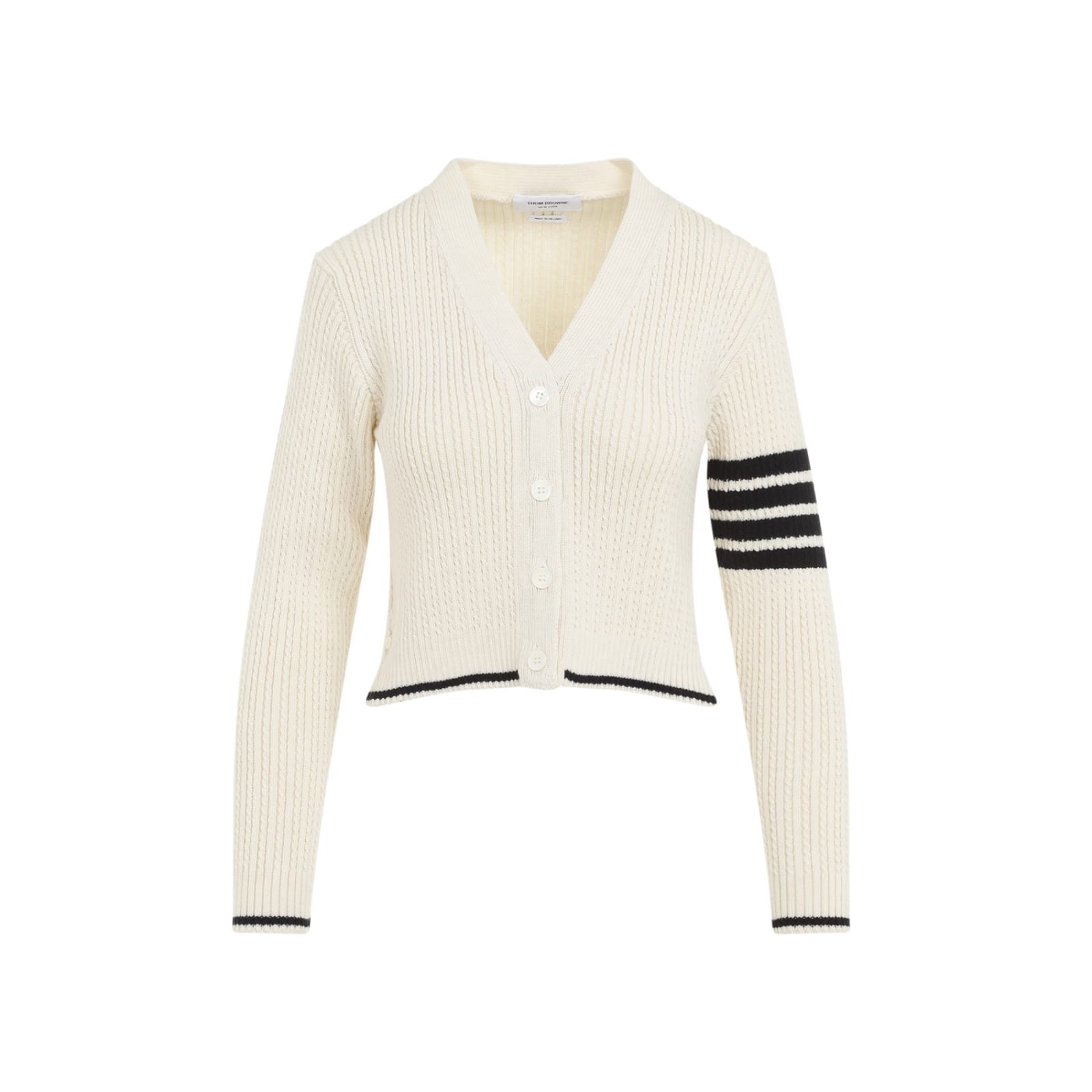 Shop Thom Browne Baby Cable Cropped V-neck Cardigan In White