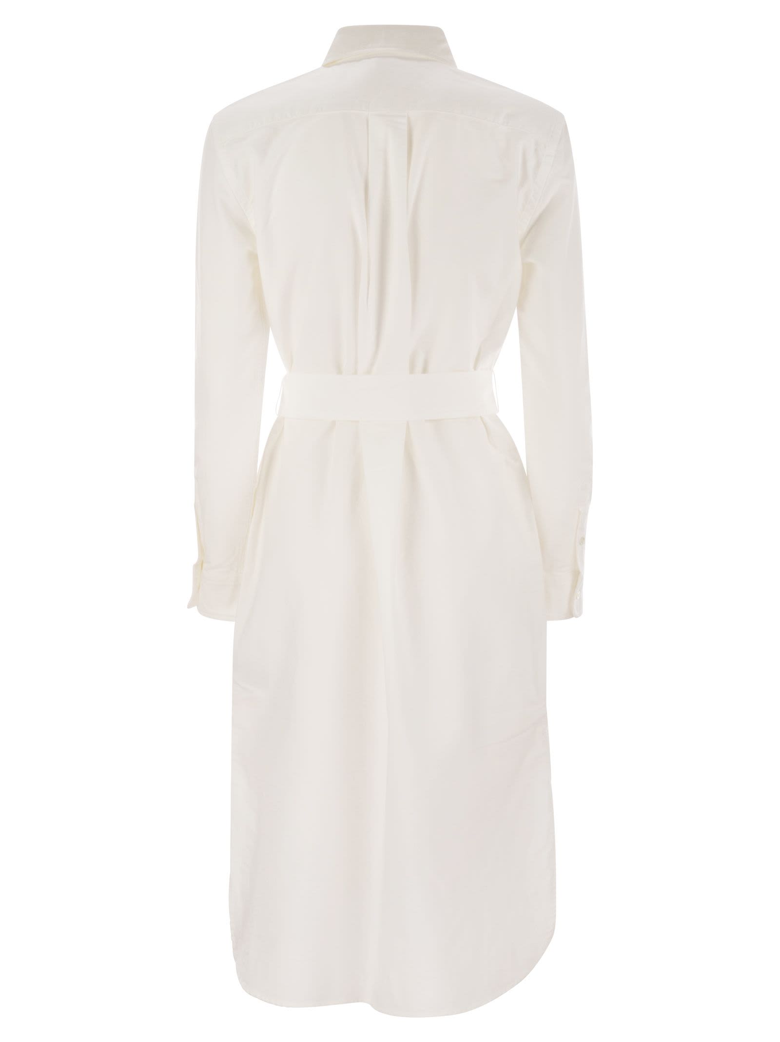 Polo Ralph Lauren Linen Shirt Dress With Long Sleeves And Waist Tie In White