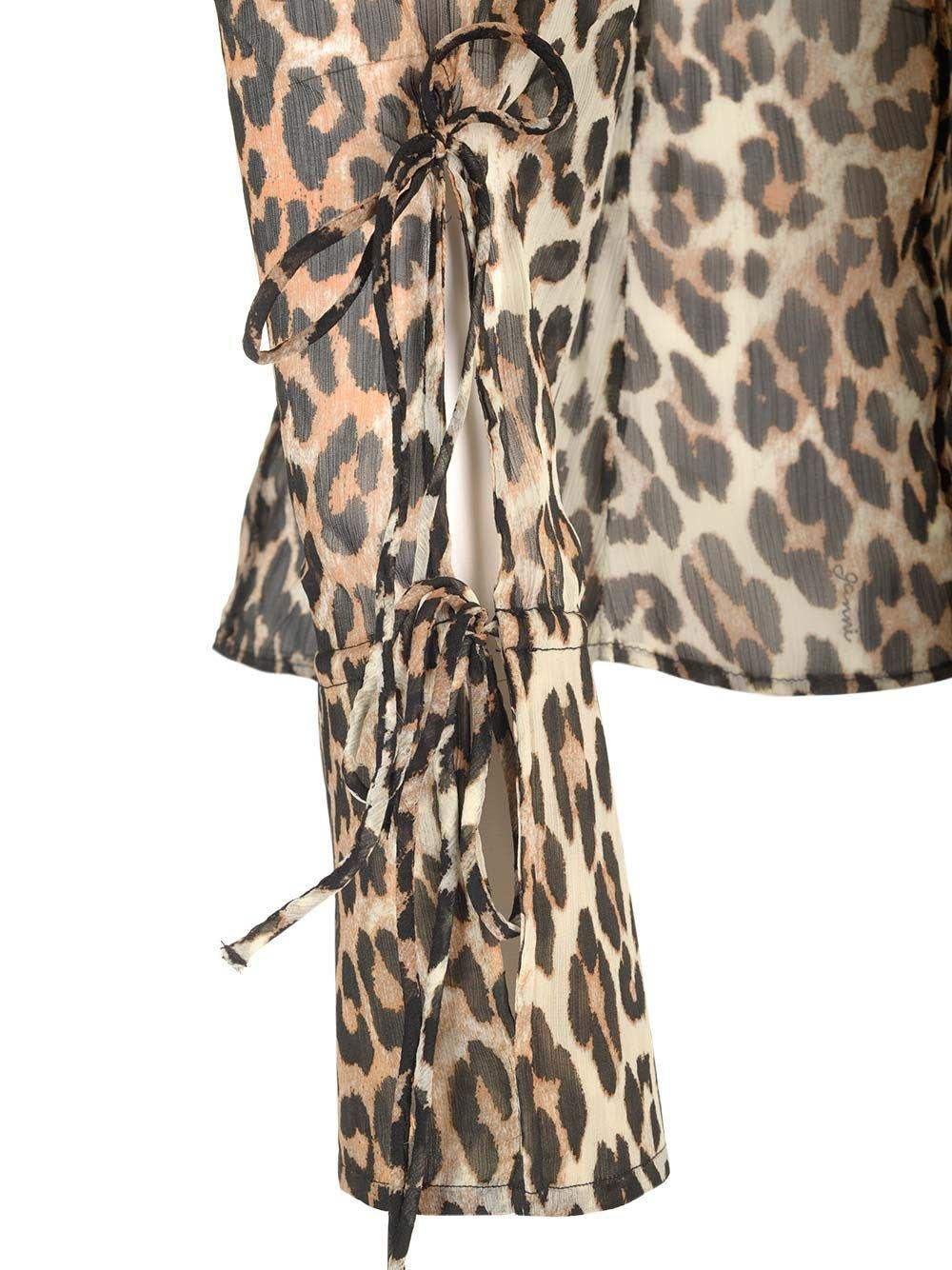 Shop Ganni Leopard Print V-neck Blouse In Multicolour