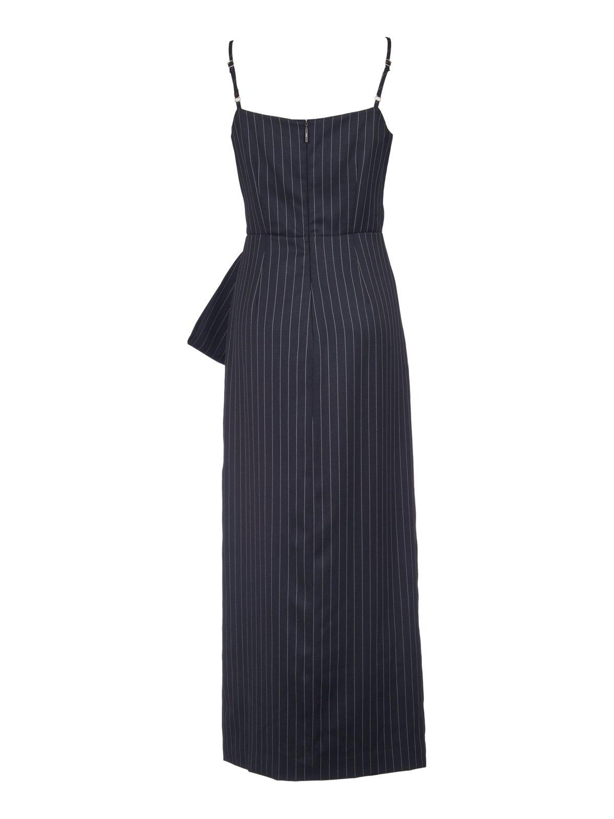 Shop Msgm Pinstripe Knotted-waist Sleeveless Midi Dress In Blue