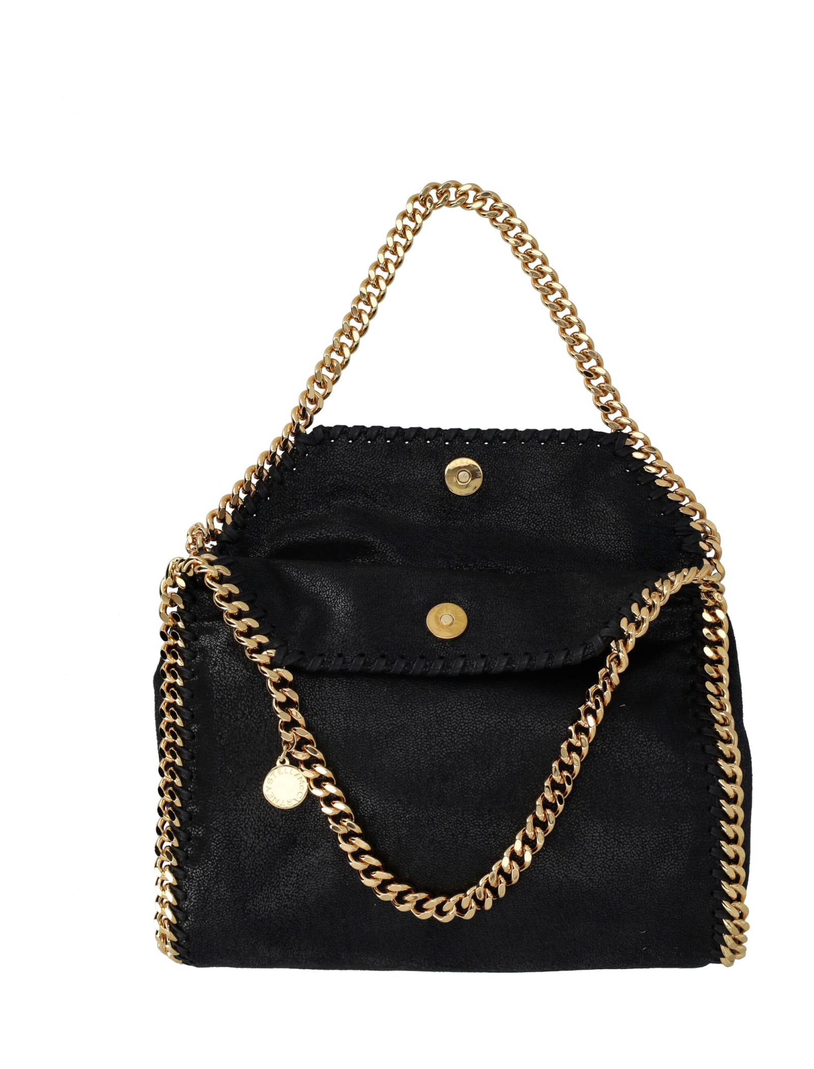 Shop Stella Mccartney Falabella Mini Tote Bag With Gold-chain In Black