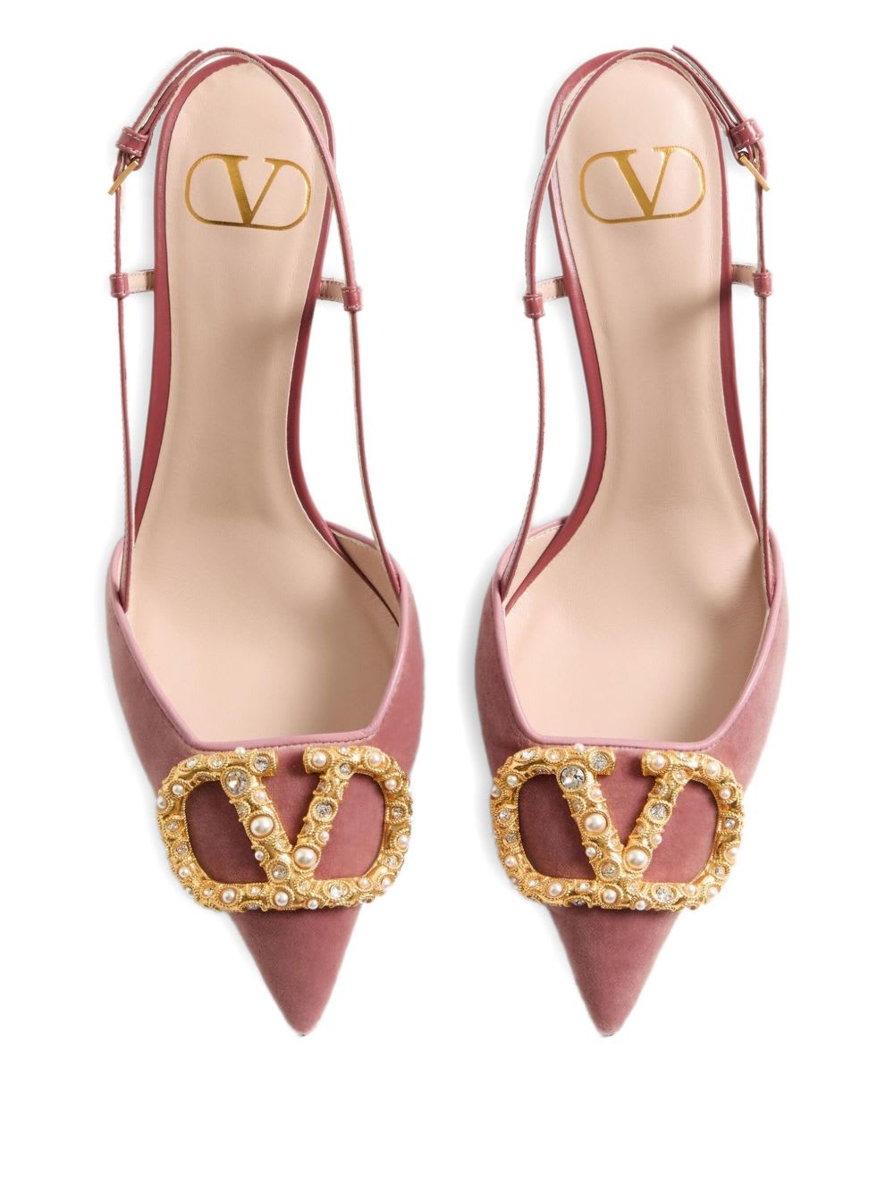 Valentino Garavani Vlogo Signature Slingback Pumps In Velvet With Jewel Logo 80mm Woman Phard 40.5 In Pink