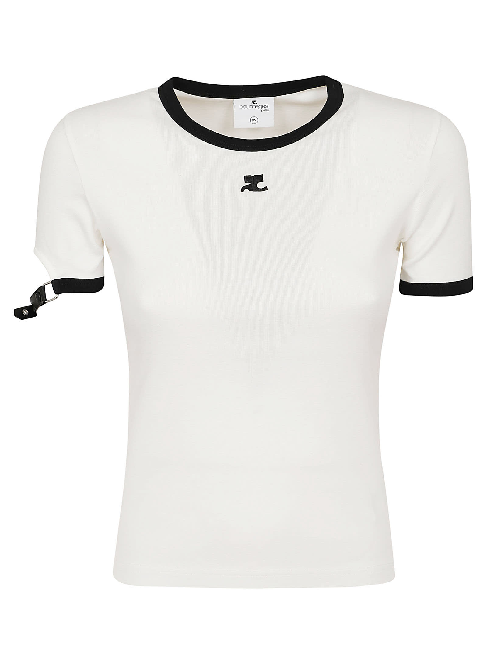 Shop Courrèges Buckle Contrast T-shirt In Heritage White Black
