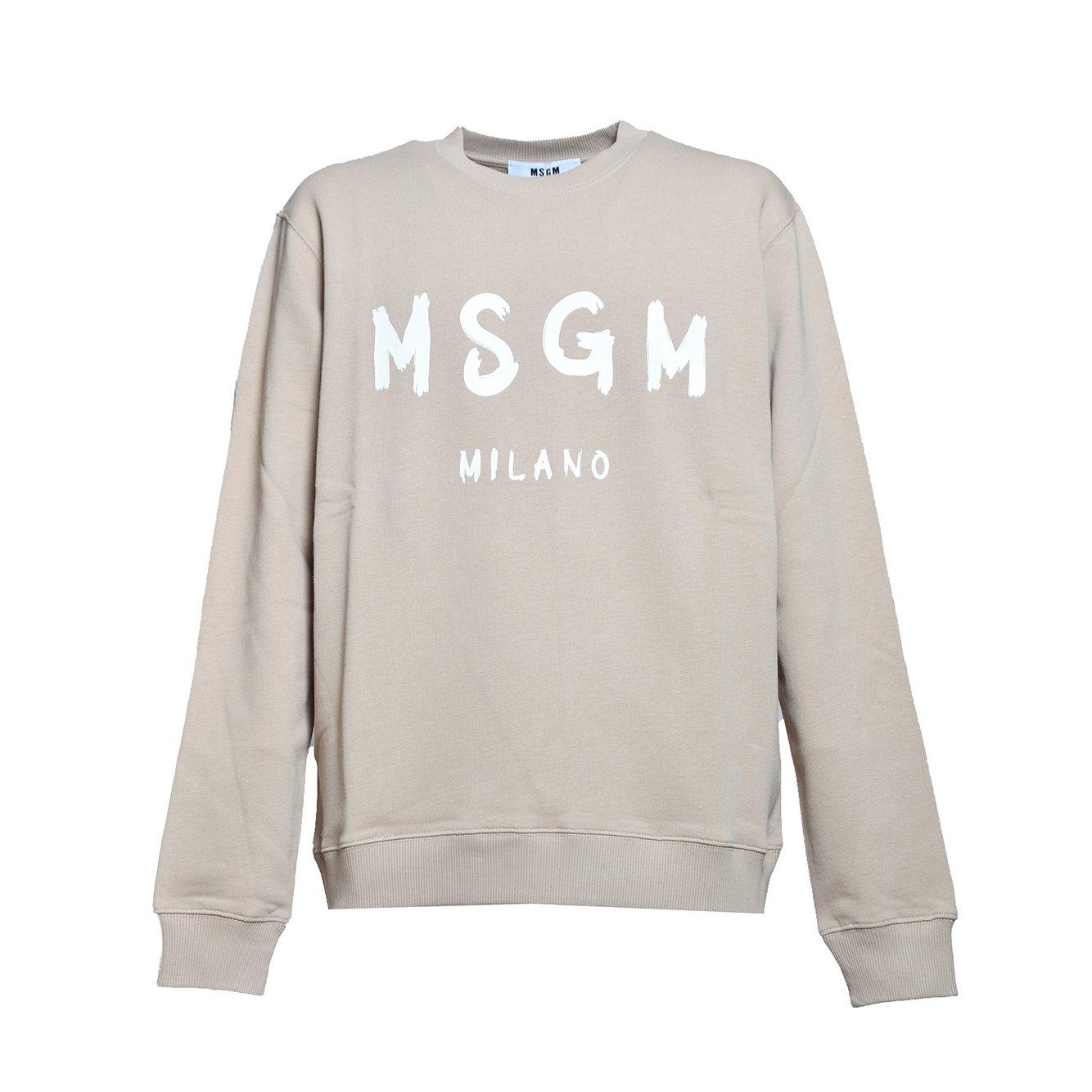 Shop Msgm Logo-printed Crewneck Sweatshirt In Beige