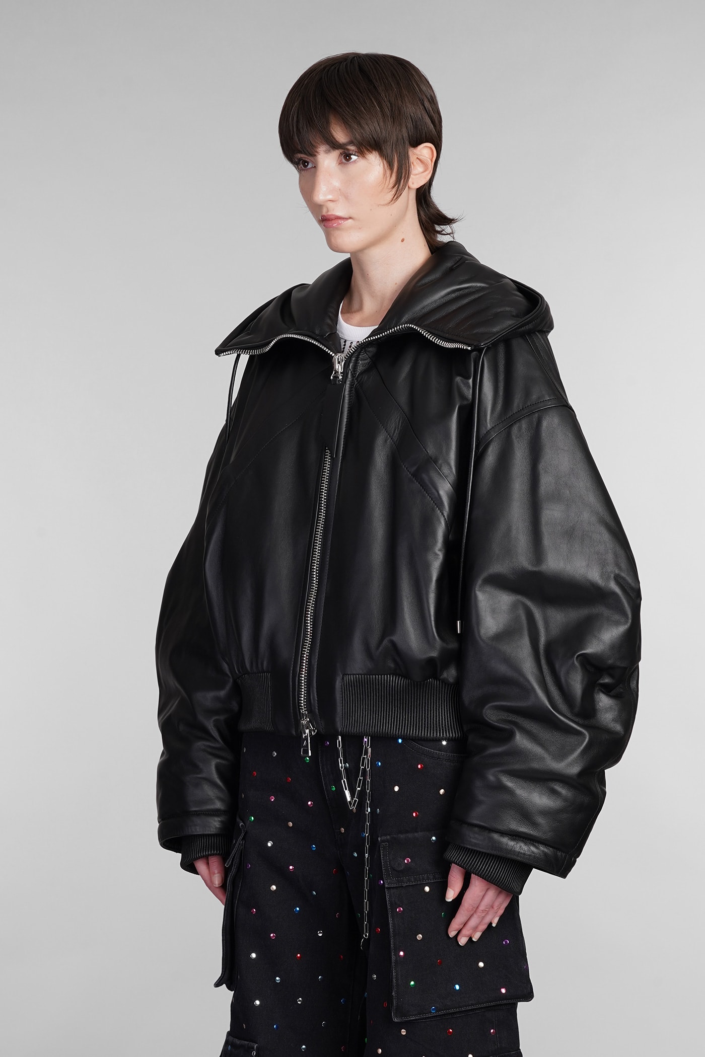 Shop Attico Bomber In Black Leather