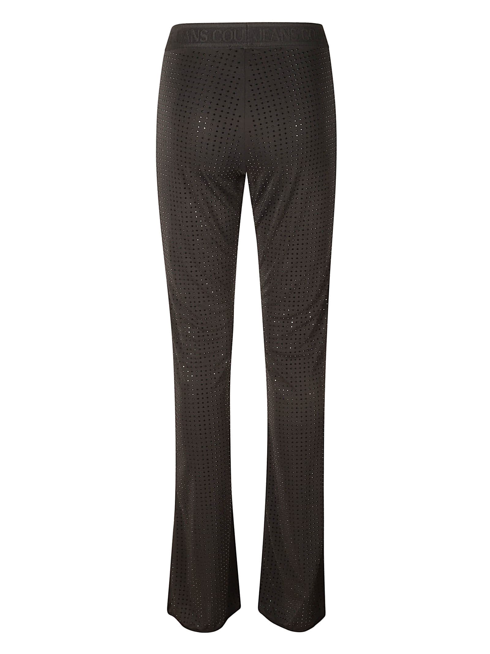 Shop Versace Jeans Couture Elastic Logo Waist Embellished Trousers In Black