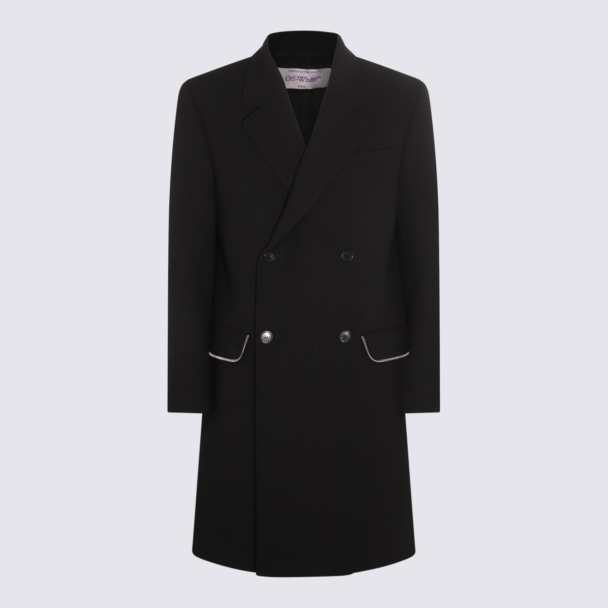 Shop Off-white Black Wool Zip Detail Virgin Coat