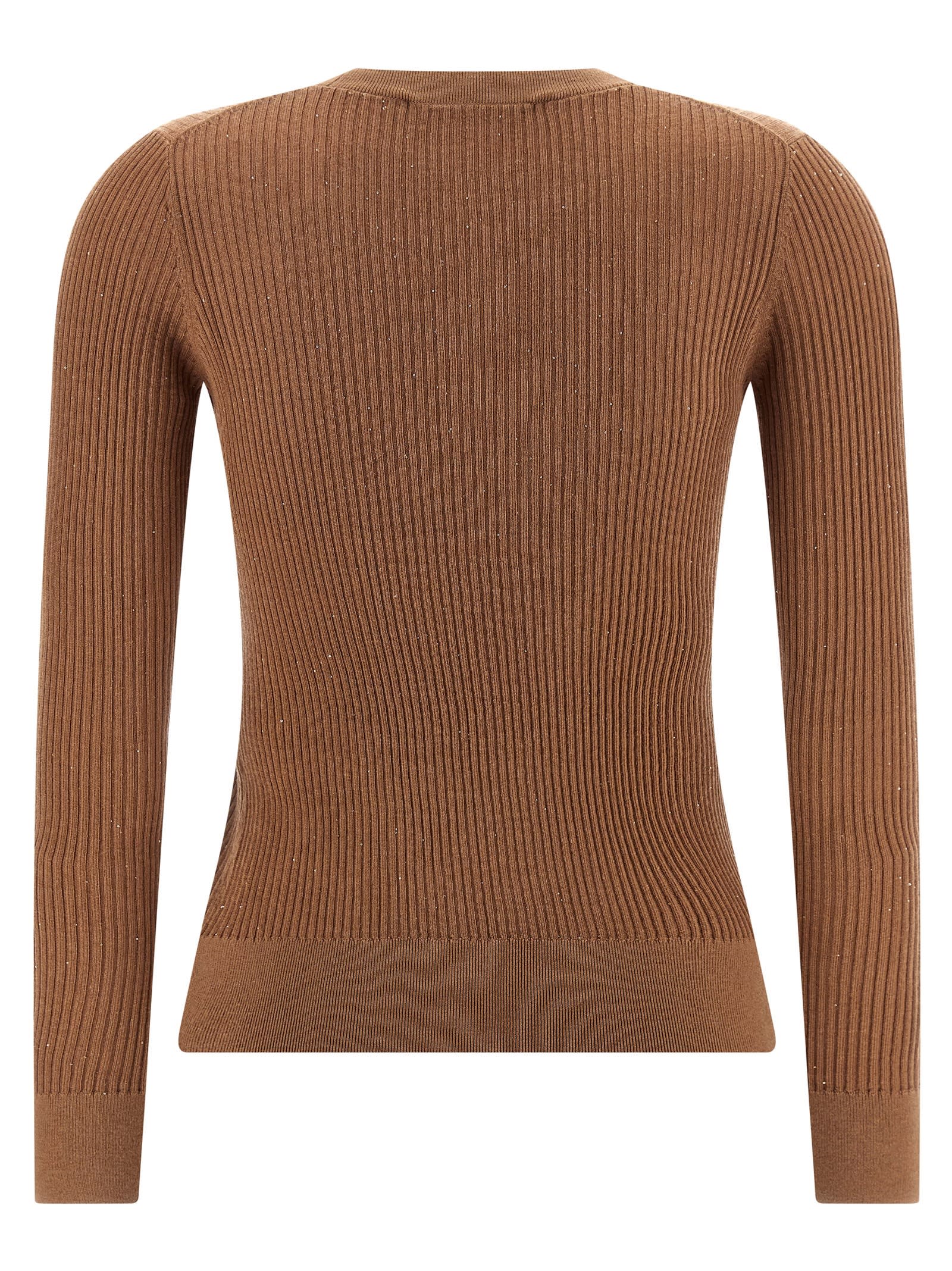 Max Mara Marabu Sequin-embellished Ribbed Sweater In Brown