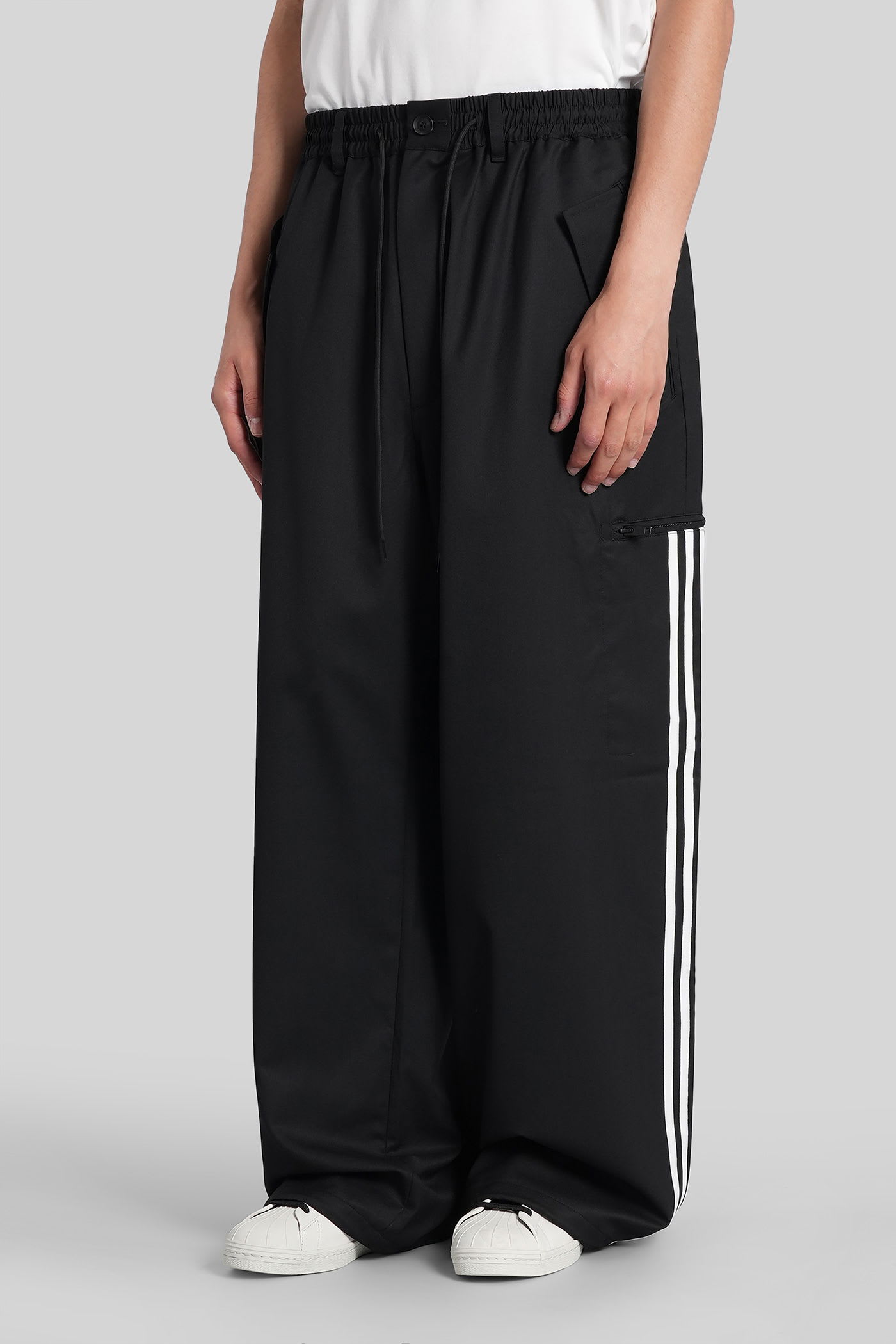 Y-3 Loose Black Jogger Pants With Adjustable Drawstring And Striped Details In Black