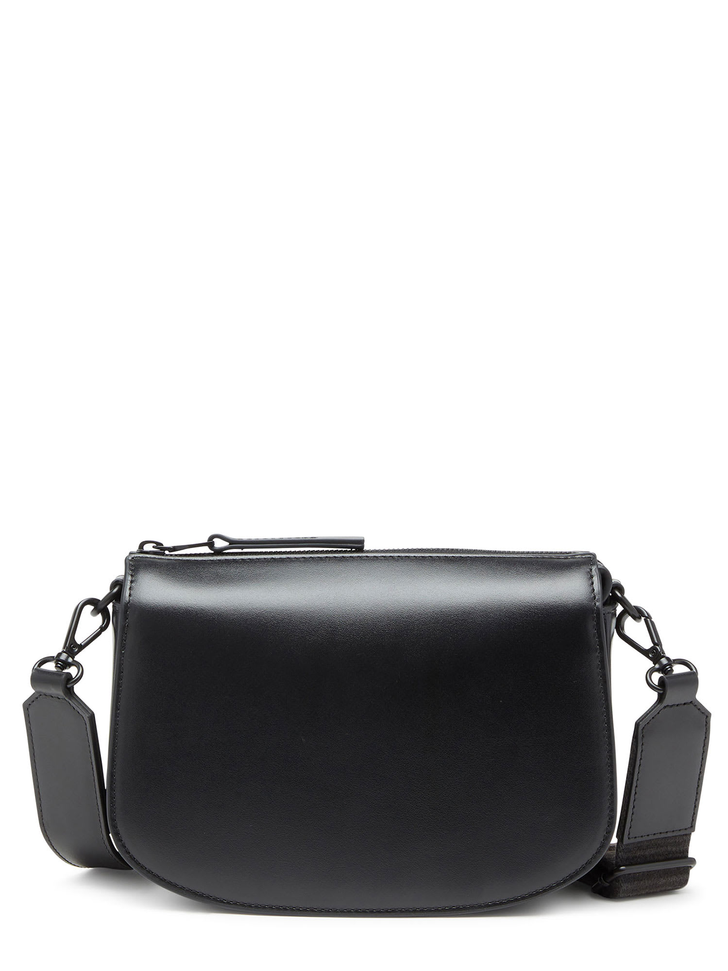 Diesel 1dr Black Crossbody Bag With Oval D Logo Embroidery On The Front In Leather Man In Black
